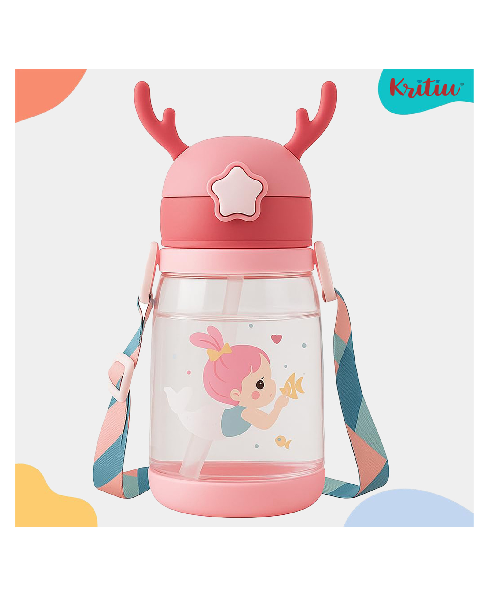 Kritiu Cartoon Printed BPA Free Kids Sipper Water Bottle 600ml -Red ( Print May Vary )-image-45