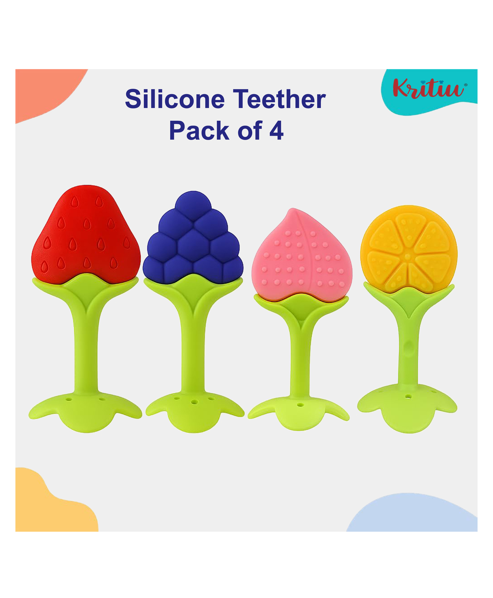 Kritiu Silicone Fruit Shape Stand Teethers (Pack of 4)-image-22