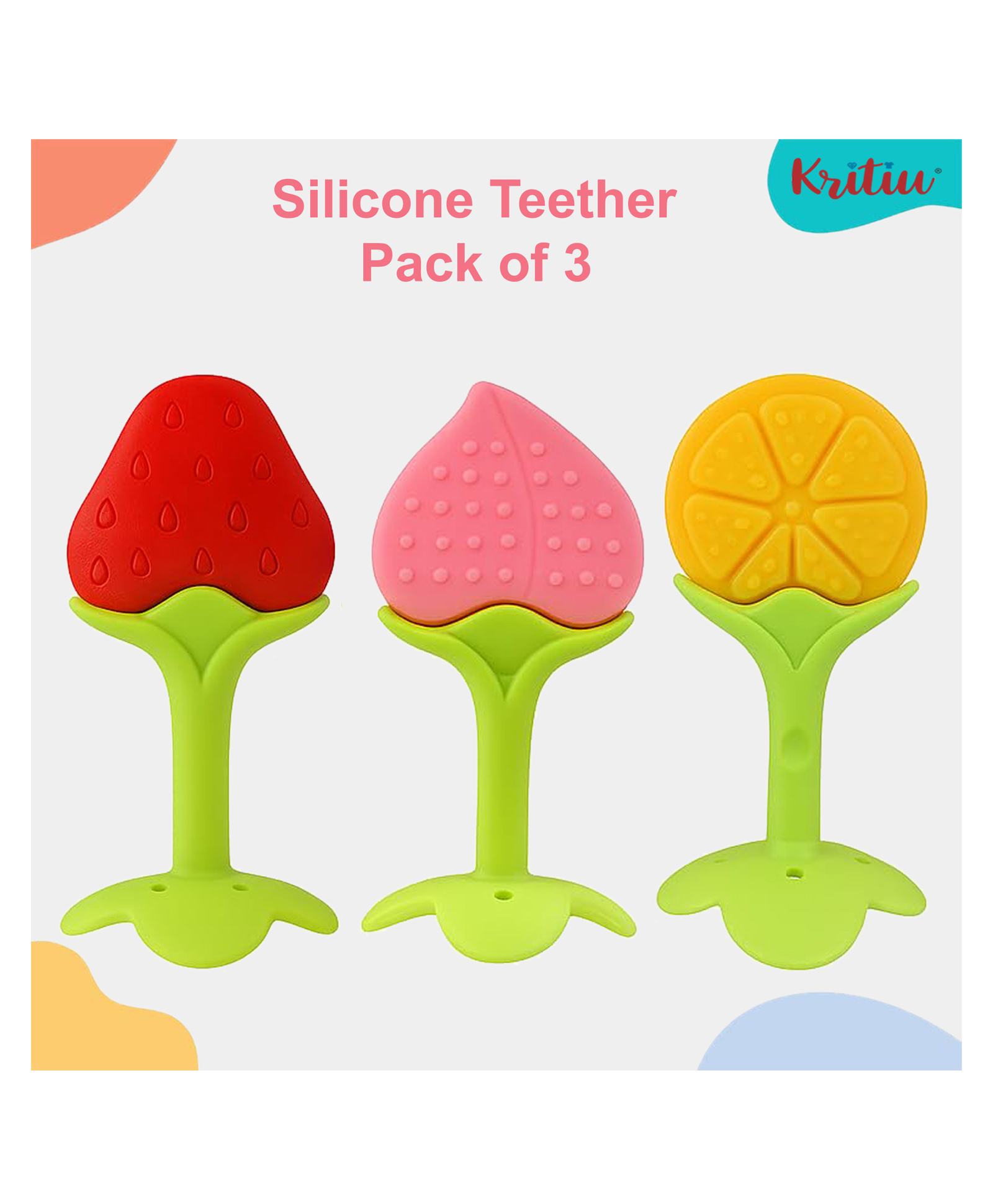 Kritiu Silicone Fruit Shape Stand Teethers (Pack of 3 Pc)-picture-49