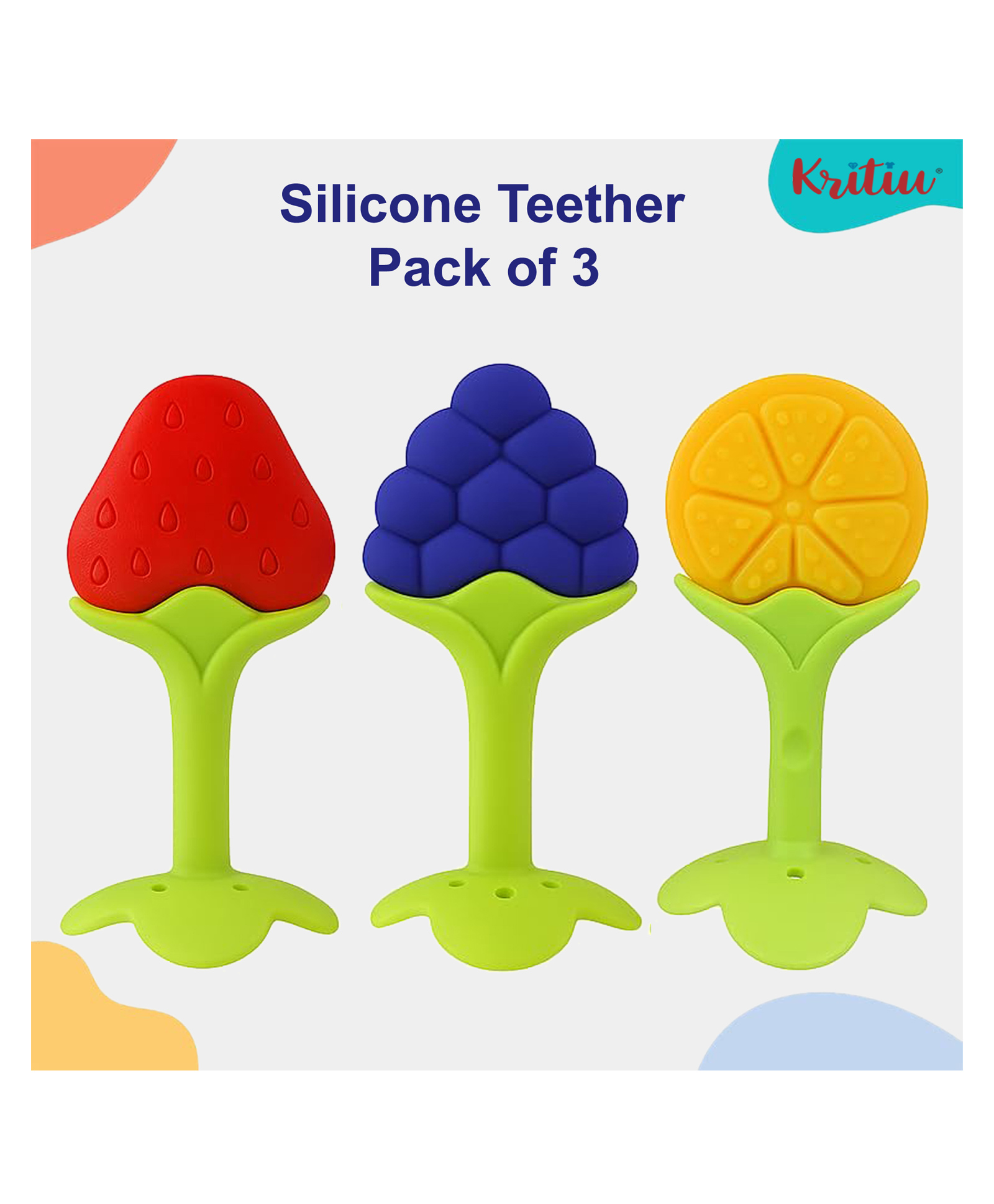 Kritiu Silicone Fruit Shape Stand Teethers (Pack of 3 Pc)-picture-45