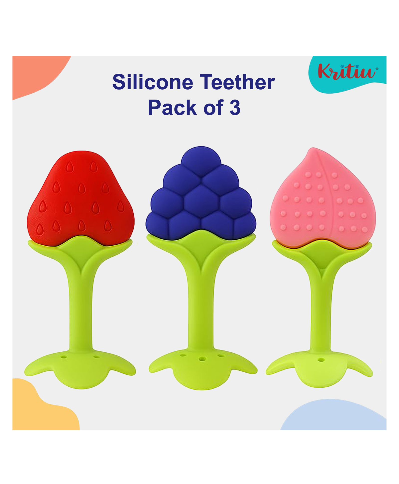 Kritiu Silicone Fruit Shape Stand Teethers (Pack of 3 Pc)-picture-44