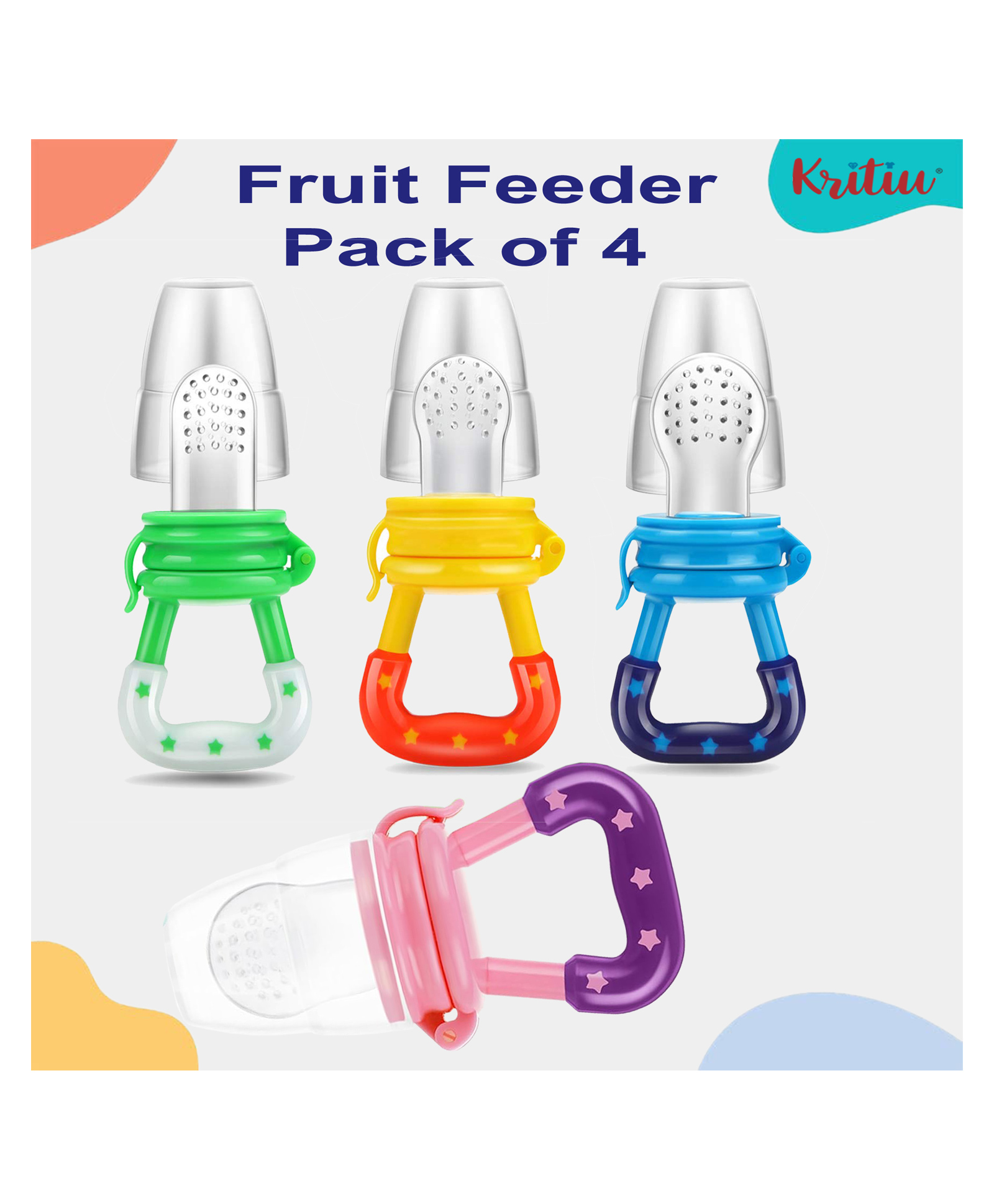 Kritiu Silicone Food Fruit Nibbler Soft Pacifier Feeder for Infant Baby BPA Free-Pack of 4-picture-46