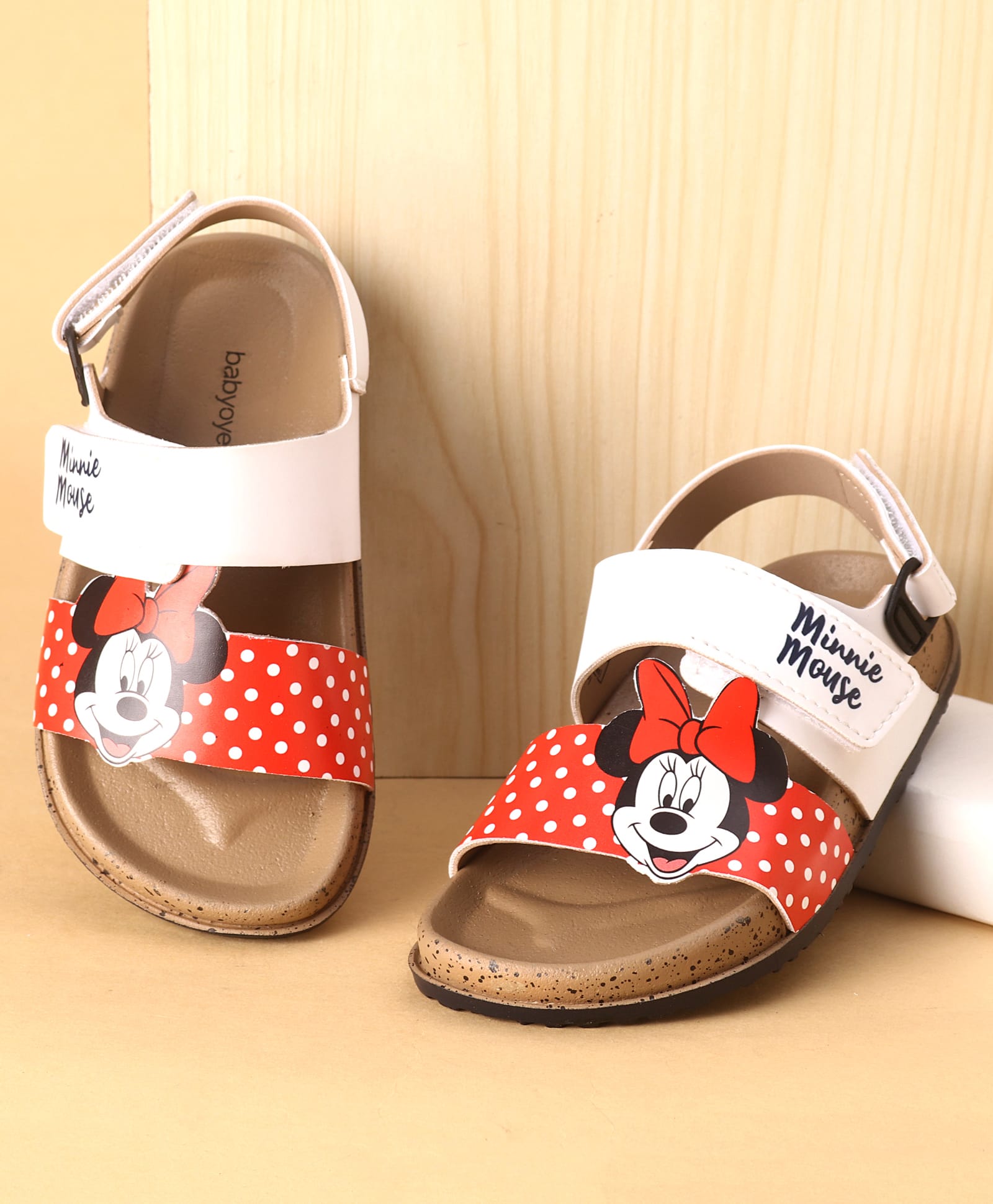 Babyoye Disney Sandals with Velcro Closure & Minnie Mouse Print - Red & White-image-15