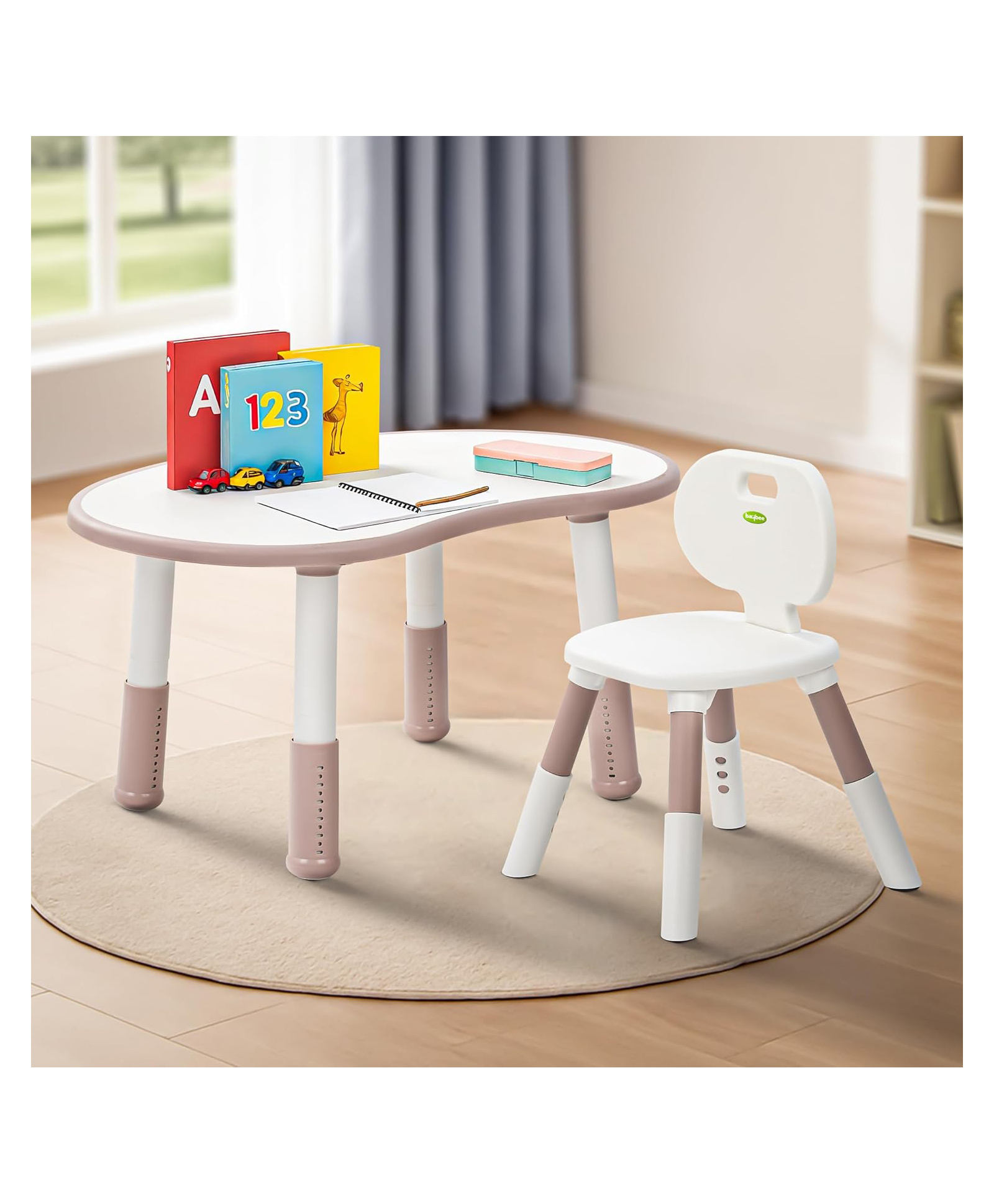 BAYBEE Study Table for Kids with Chair | Multi-Functional Adjustable Study Table with Anti-Slip Base, Drawing Board, Safe Rounded Corners & Easy Plug-and-Play Installation (Pink)-image-40