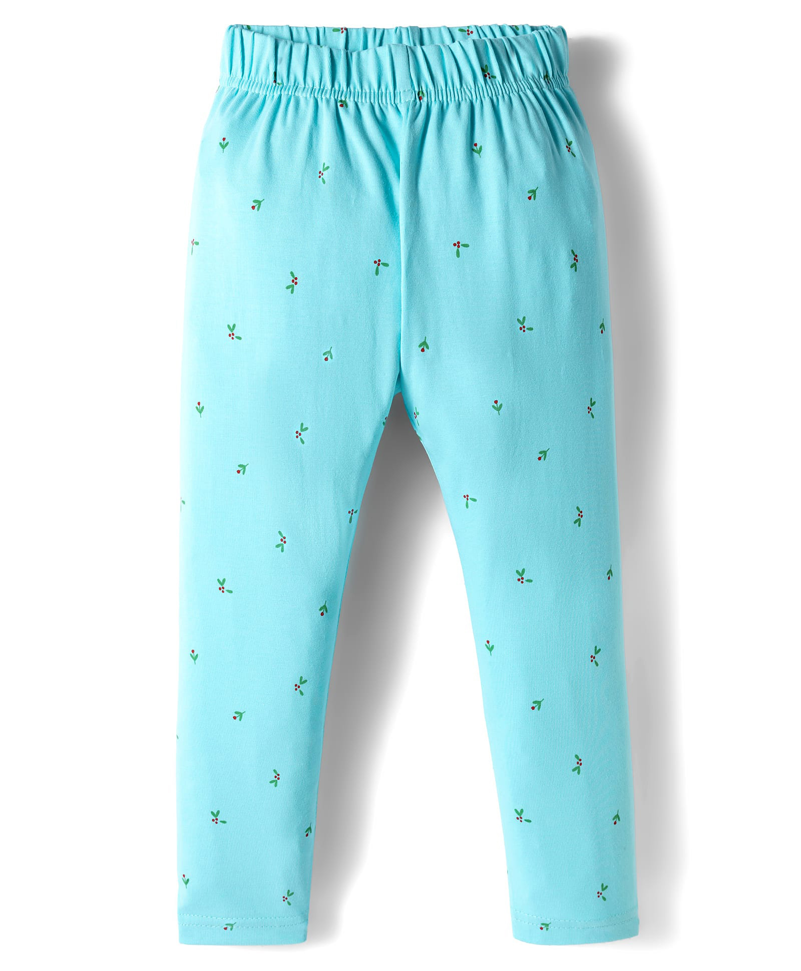 Evimo Sinker Knit Full Length Leggings With Floral Buds Print - Light Green-picture-46