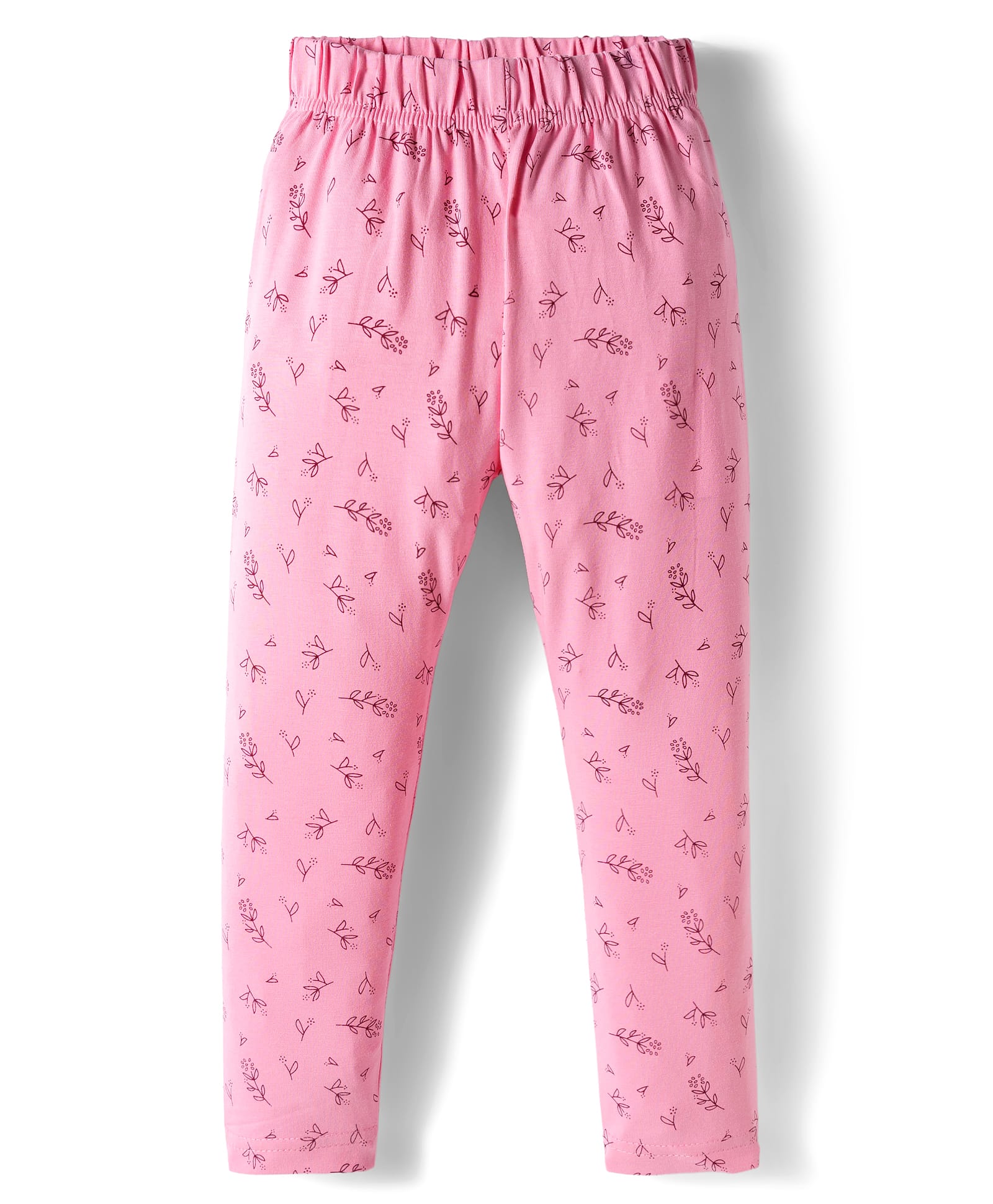 Evimo Sinker Knit Full Length Leggings With Leave Print - Pink-picture-42