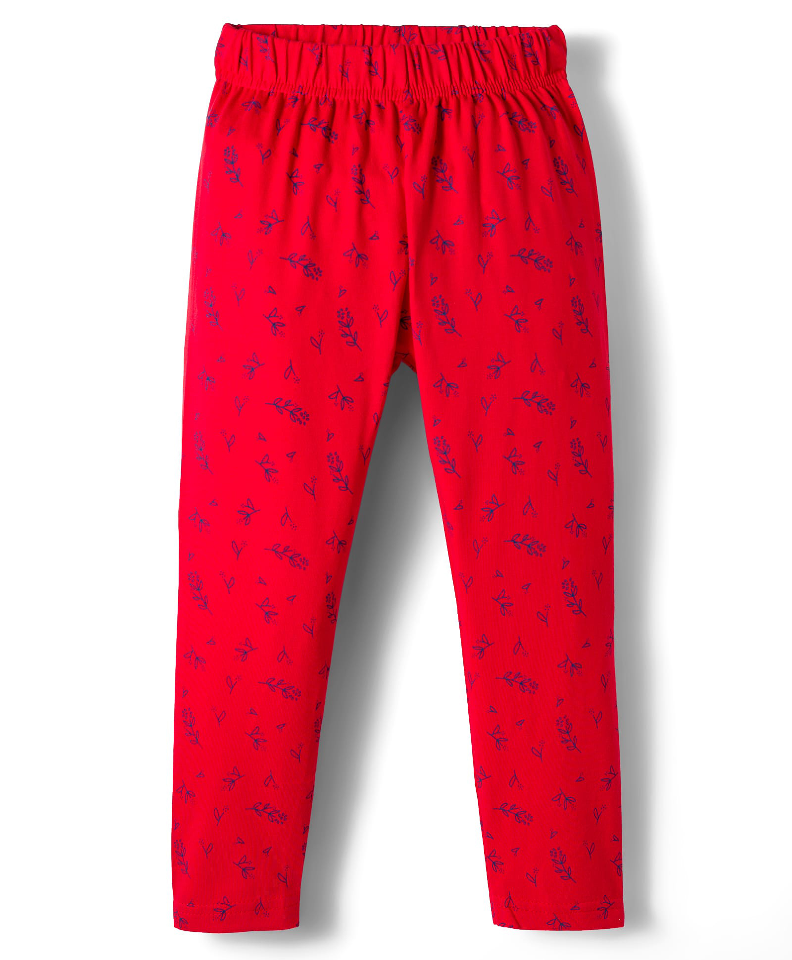 Evimo Sinker Knit Full Length Leggings With Leave Print - Red-picture-40