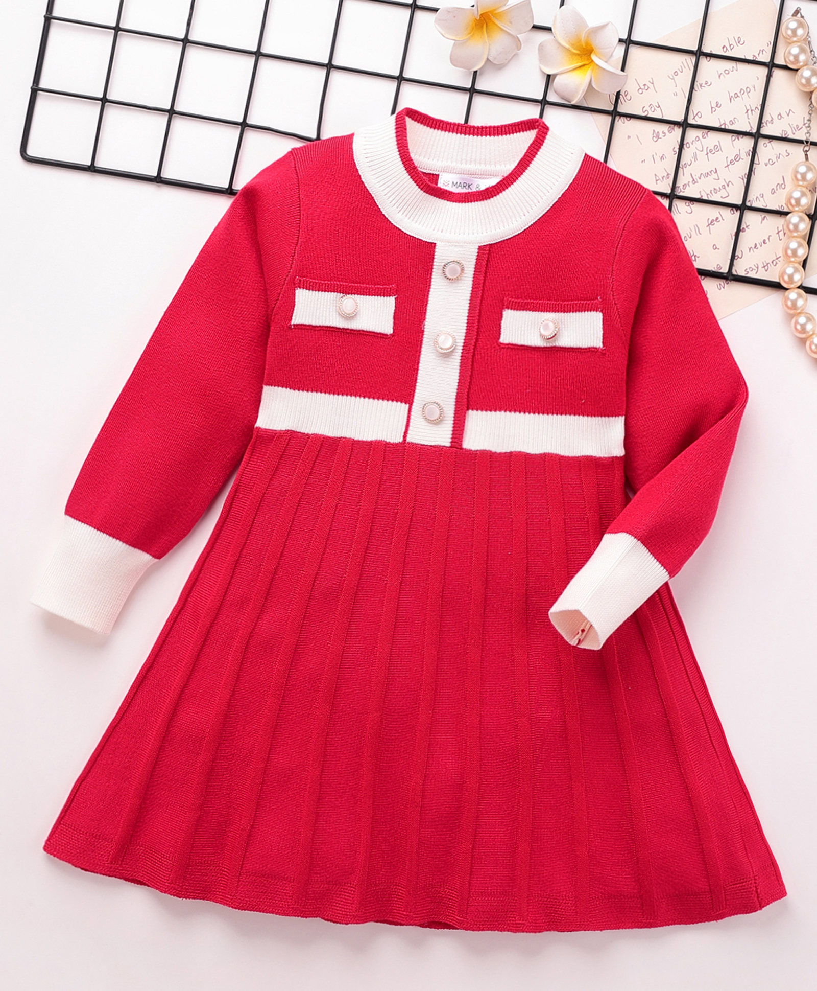 Mark & Mia Viscose Full Sleeves Designed Woolen Dress - Red-picture-20