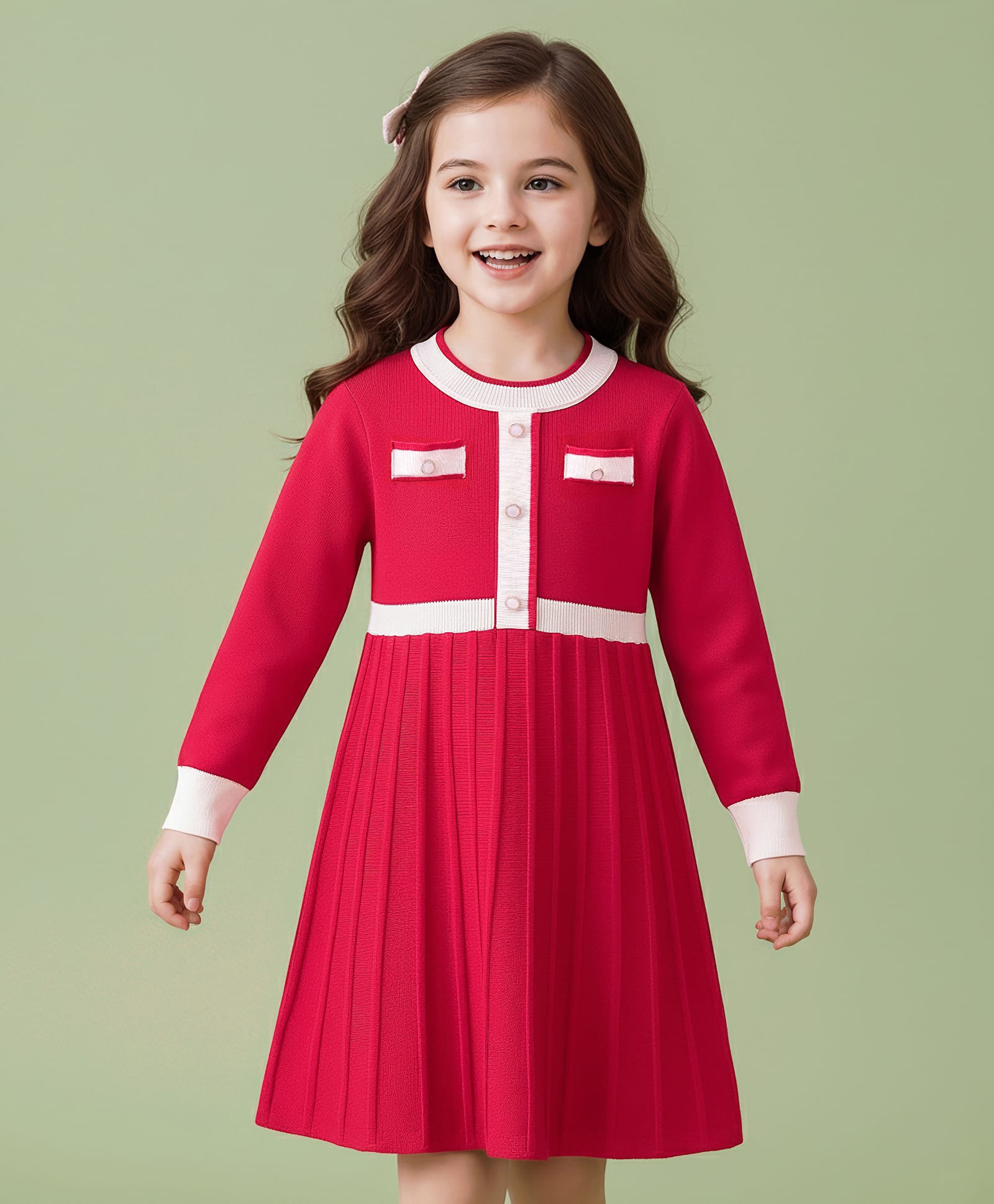 Mark & Mia Viscose Full Sleeves Designed Woolen Dress - Red-picture-18
