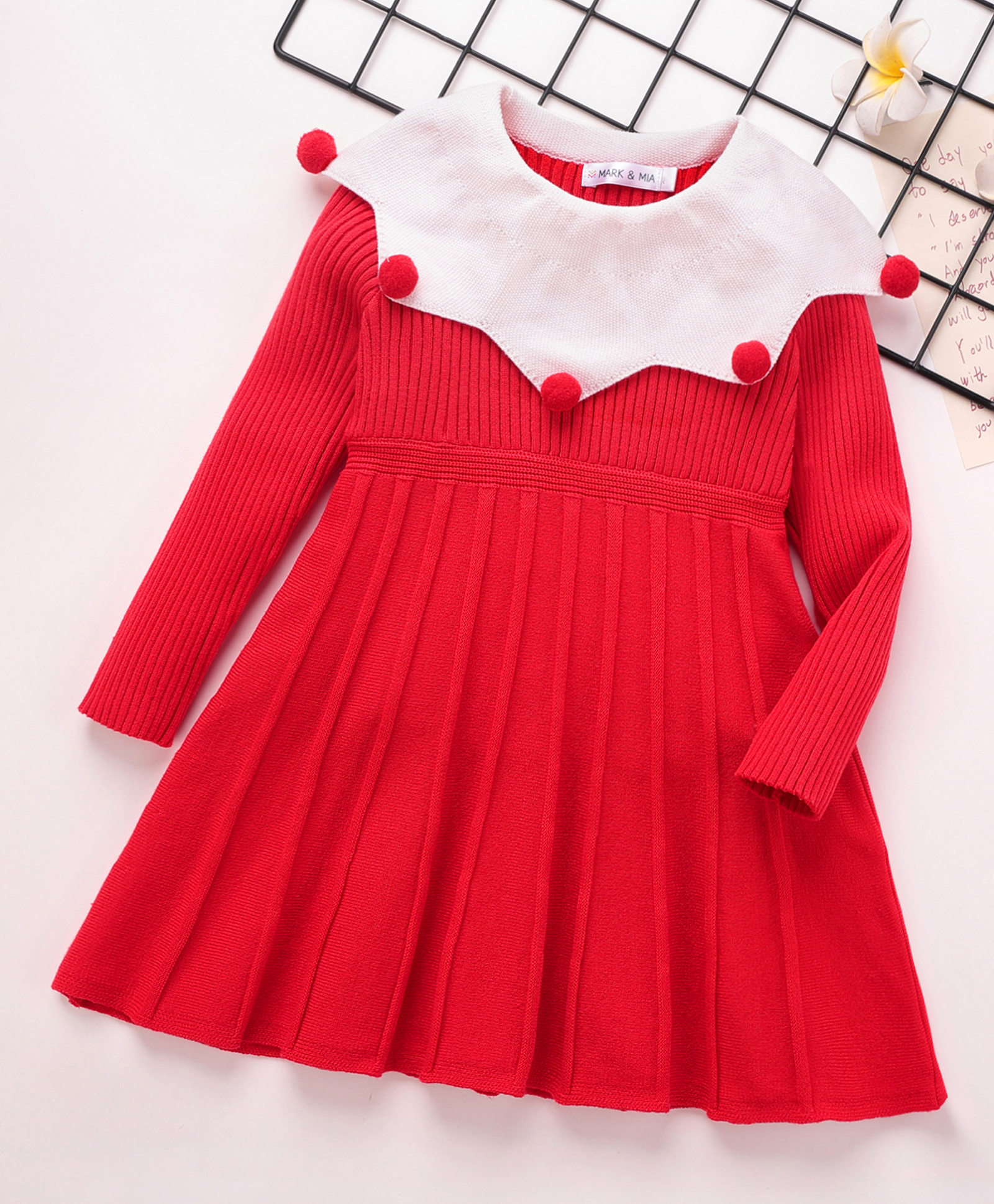 Mark & Mia Viscose Full Sleeves Woolen Dress with Applique - Red-picture-28