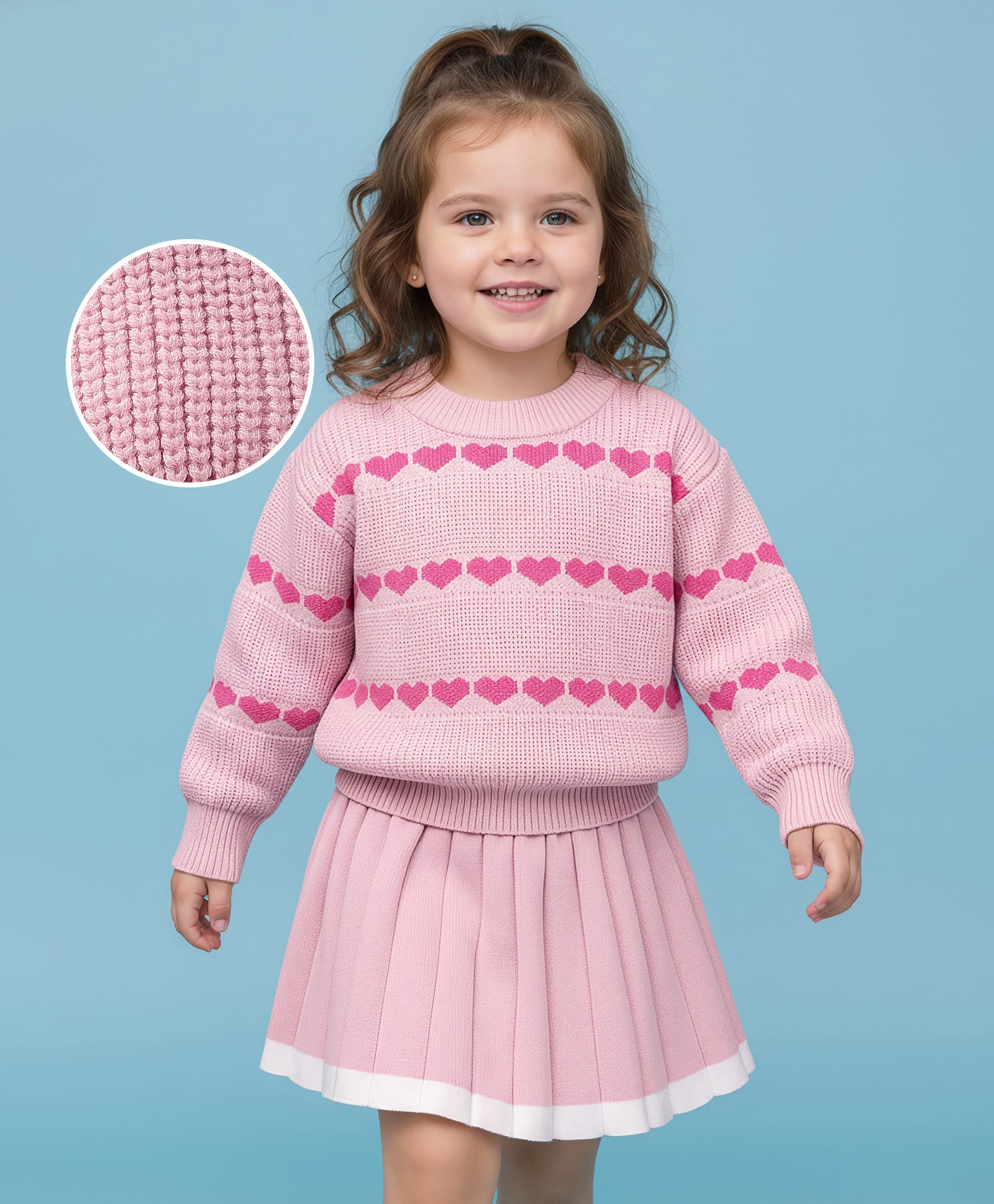 Mark & Mia Viscose Full Sleeves Pullover Sweater & Skirt Set with Heart Design - Pink-image-22