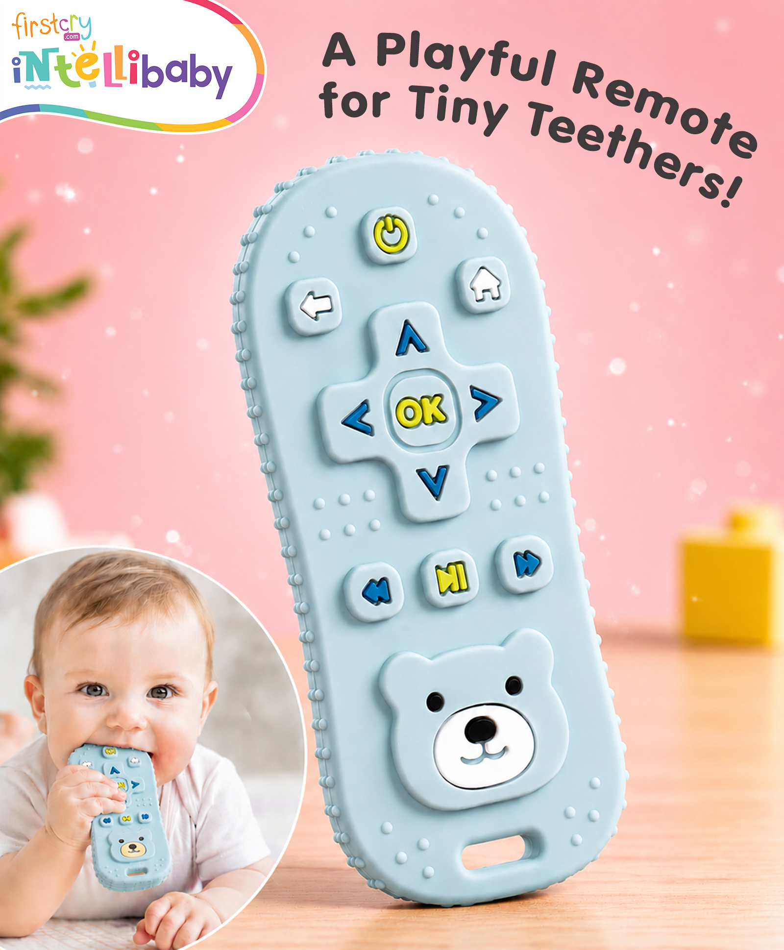 Intellibaby Teddy Bear Remote Teether- Blue | Soft BPA-Free Silicone Teething Toy for Babies | Soothing Aid for Biting & Gum Relief | Fun Activity | Paediatrician Approved |BIS Certified |For Gifting-picture-18