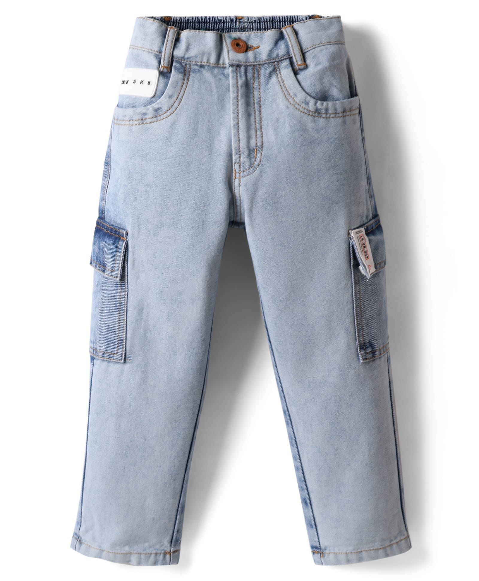 Little Kangaroos Denim Woven Full Length Solid Colour Jeans With Cargo Pockets - Light Blue-picture-28