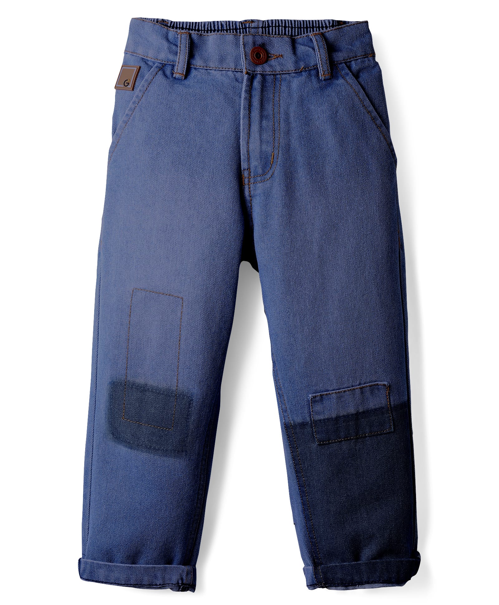 Little Kangaroos Woven Full Length Washed Denim Jeans With Patch Detailing - Blue-picture-21