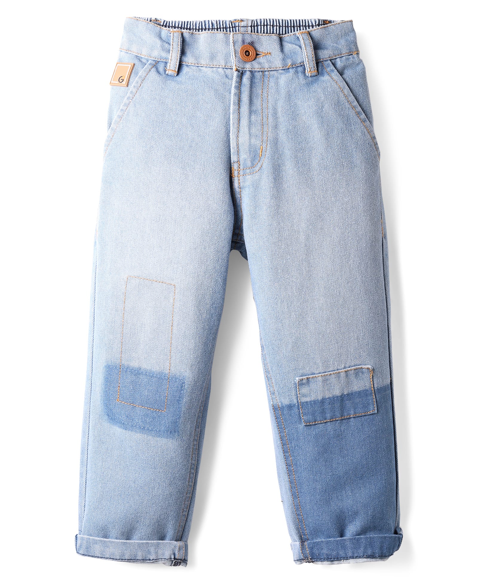 Little Kangaroos Woven Full Length Washed Denim Jeans with Patch Detailing - Light Blue-picture-23