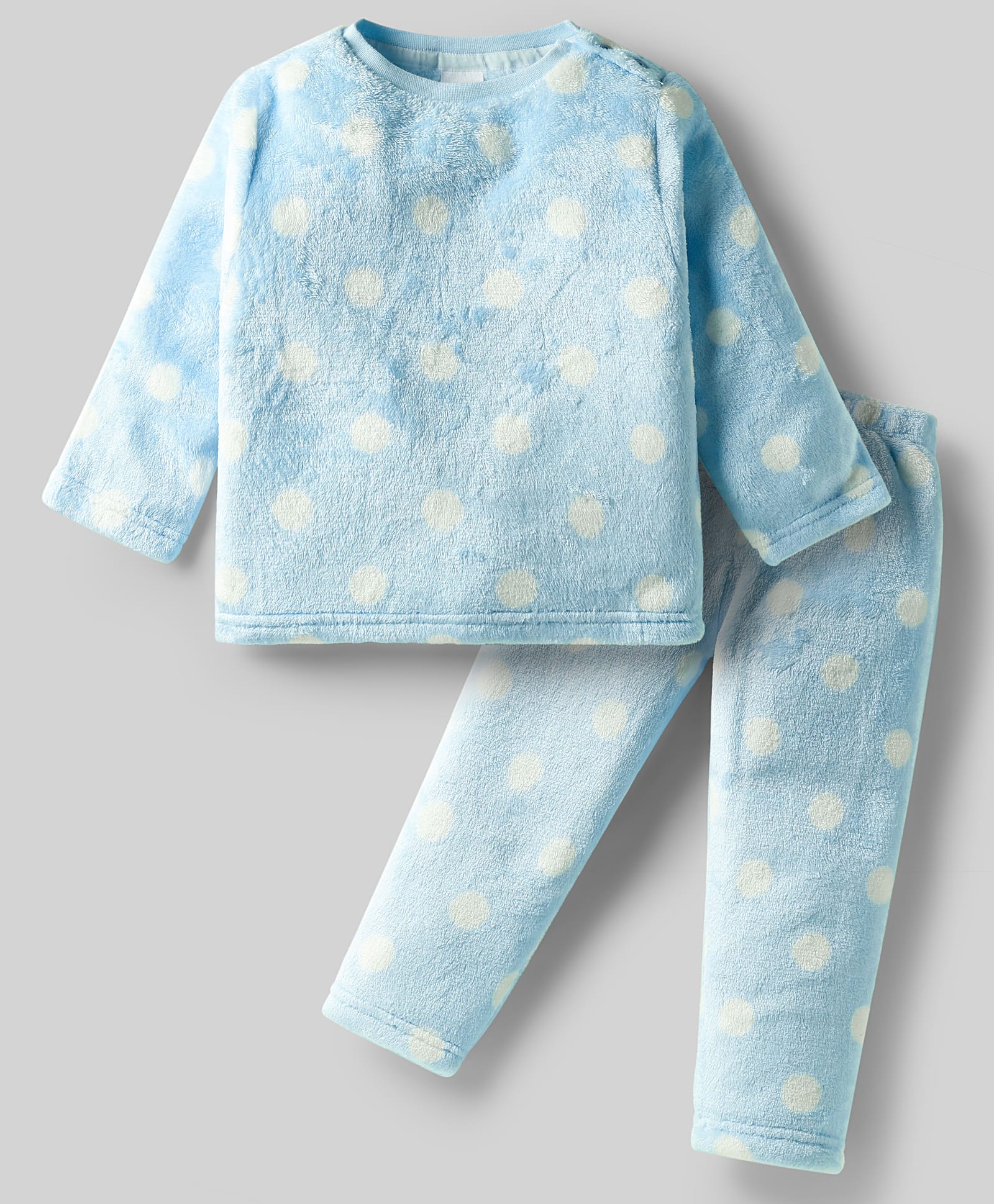 Babyhug Woven Full Sleeves Co-ords Winter Wear Fur Sweatshirt & Lounge Pant Set with Polka Dot Print - Light Blue-picture-14