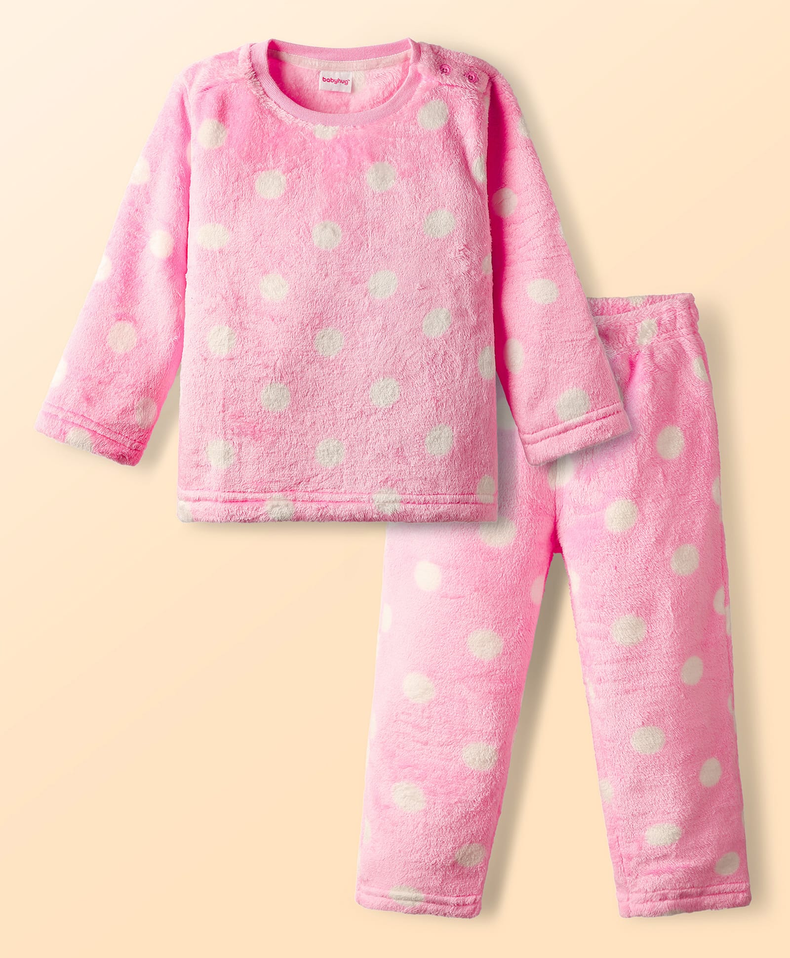Babyhug Full Sleeves Winter Wear Suit Set with Polka Dot Print - Pink-image-33