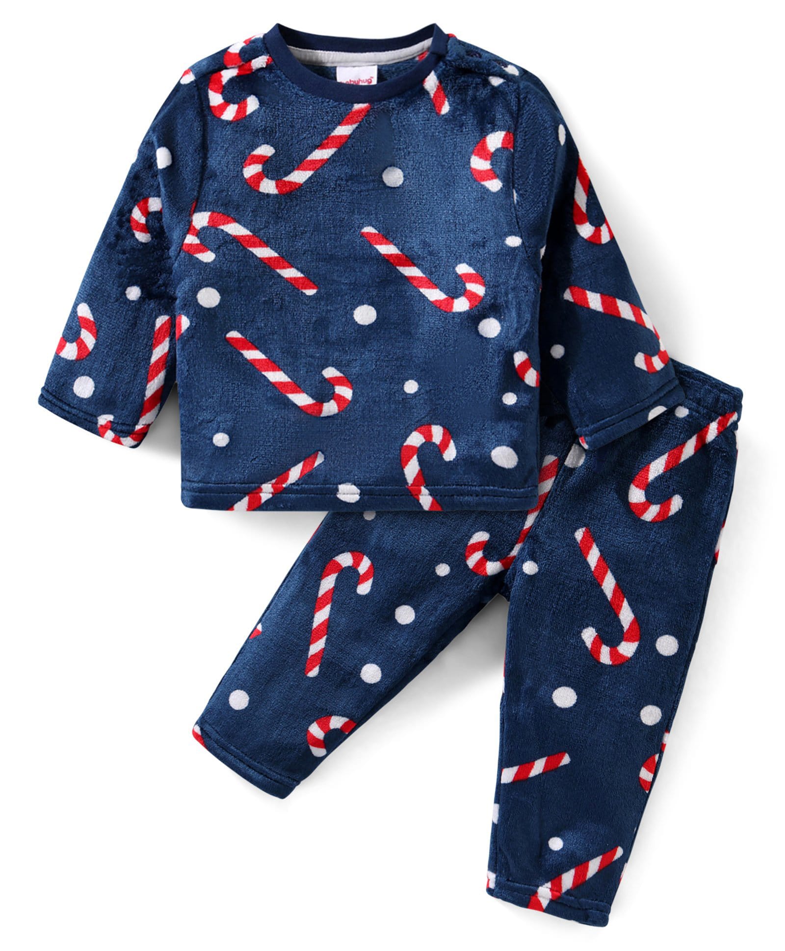 Babyhug Fur Woven Full Sleeves Winter Wear Suit Set with Candy Print - Navy Blue-image-45