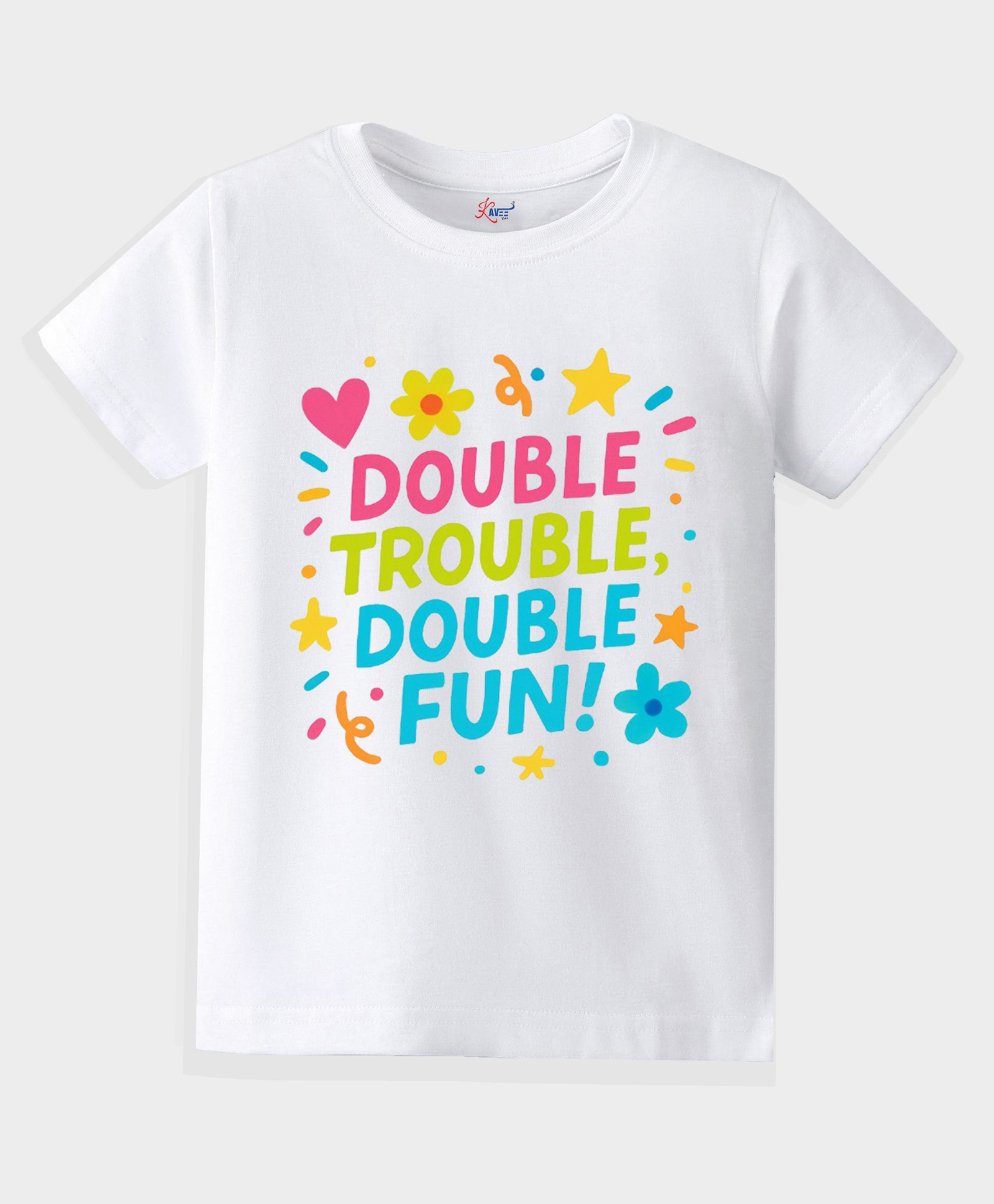 KAVEE Pure Cotton Knit Raksha Bandhan Theme Half Sleeves Double Trouble Double Fun Text Printed Biowashed Tee - White-picture-19