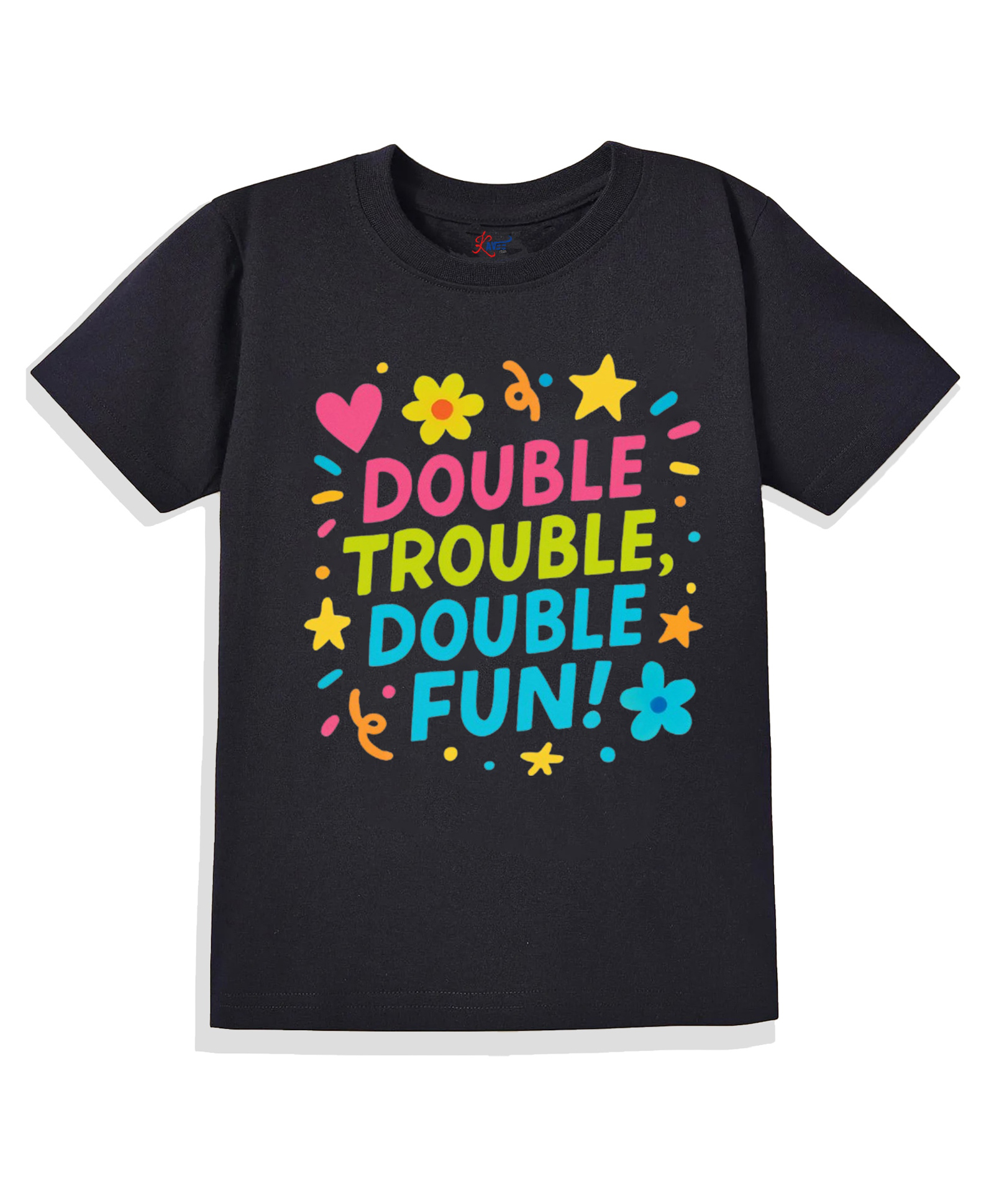 KAVEE Pure Cotton Knit Raksha Bandhan Theme Half Sleeves Double Trouble Double Fun Text Printed Biowashed Tee - Black-picture-14