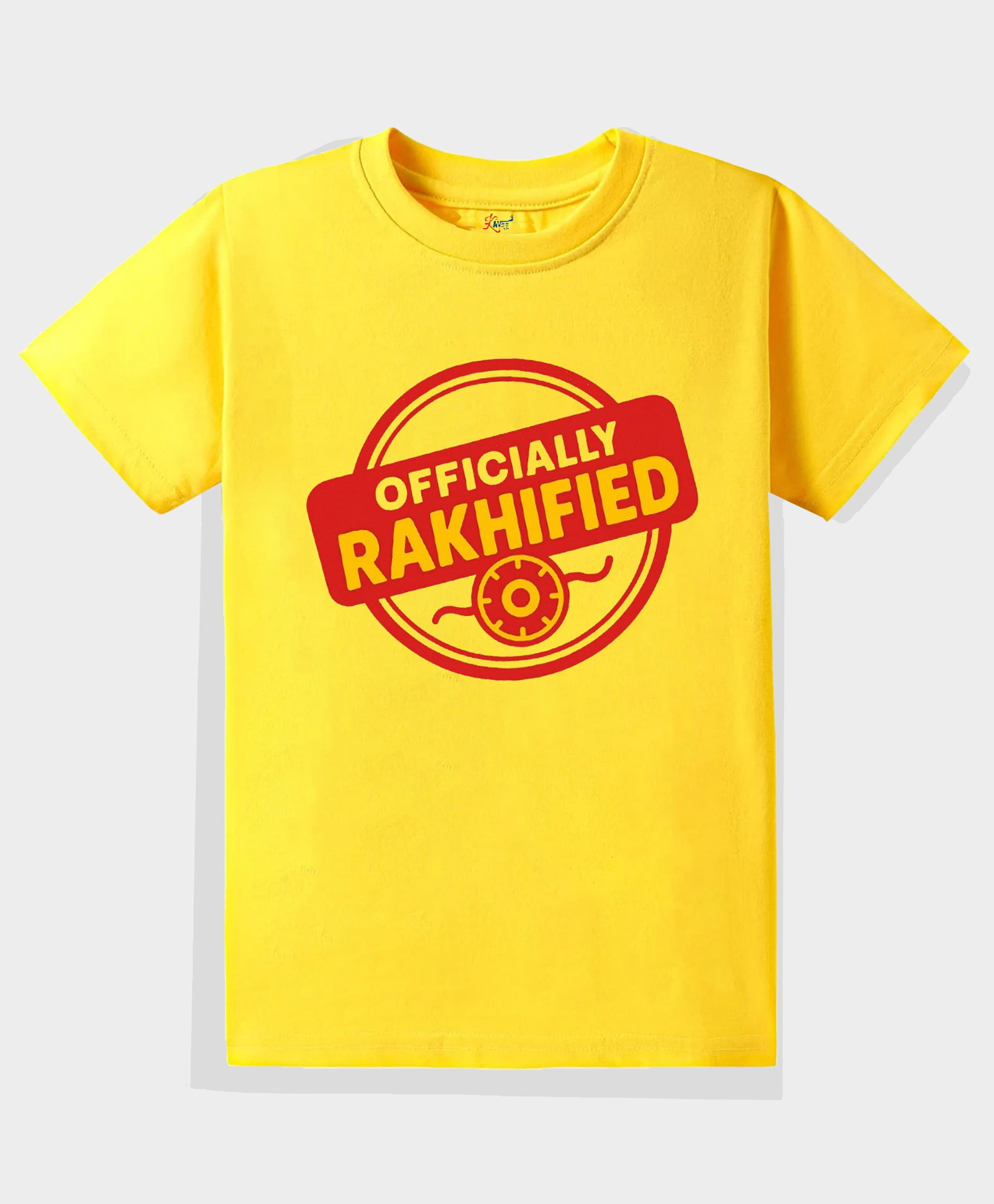 KAVEE Pure Cotton Knit Raksha Bandhan Theme Half Sleeves Officially Rakhified Text Printed Biowashed Tee - Yellow-picture-14