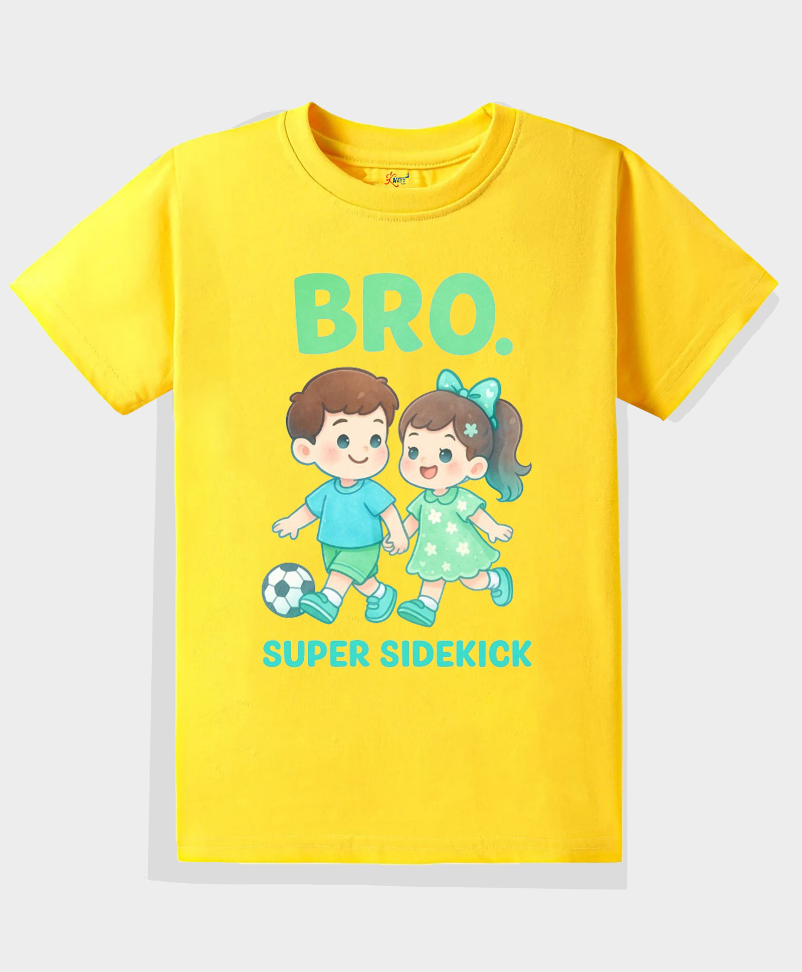 KAVEE Pure Cotton Knit Raksha Bandhan Theme Half Sleeves Bro Super Sidekick Text Printed Biowashed Tee - Yellow-image-40