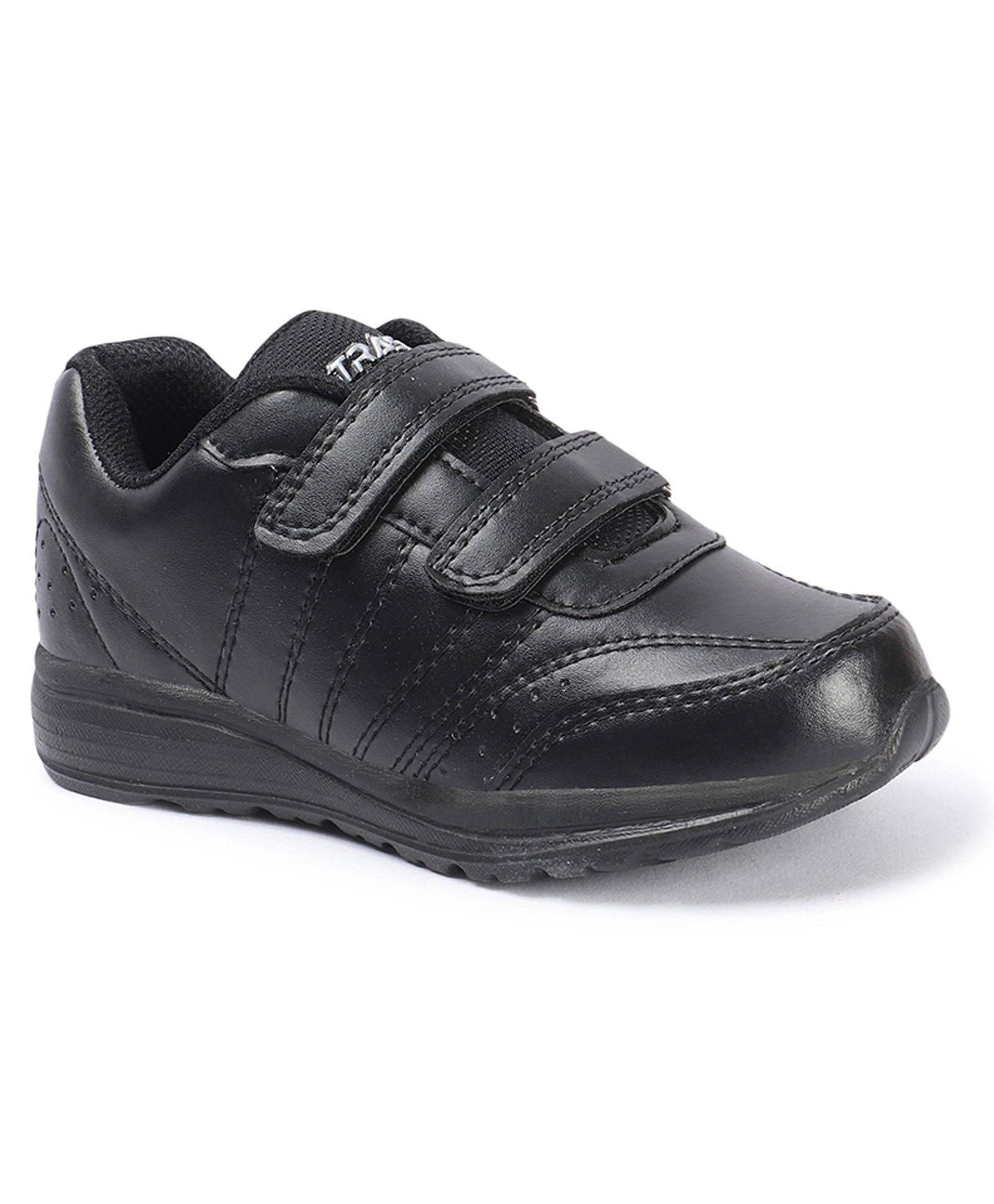 TRASE Solid Double Velcro Closure School Shoes - Black