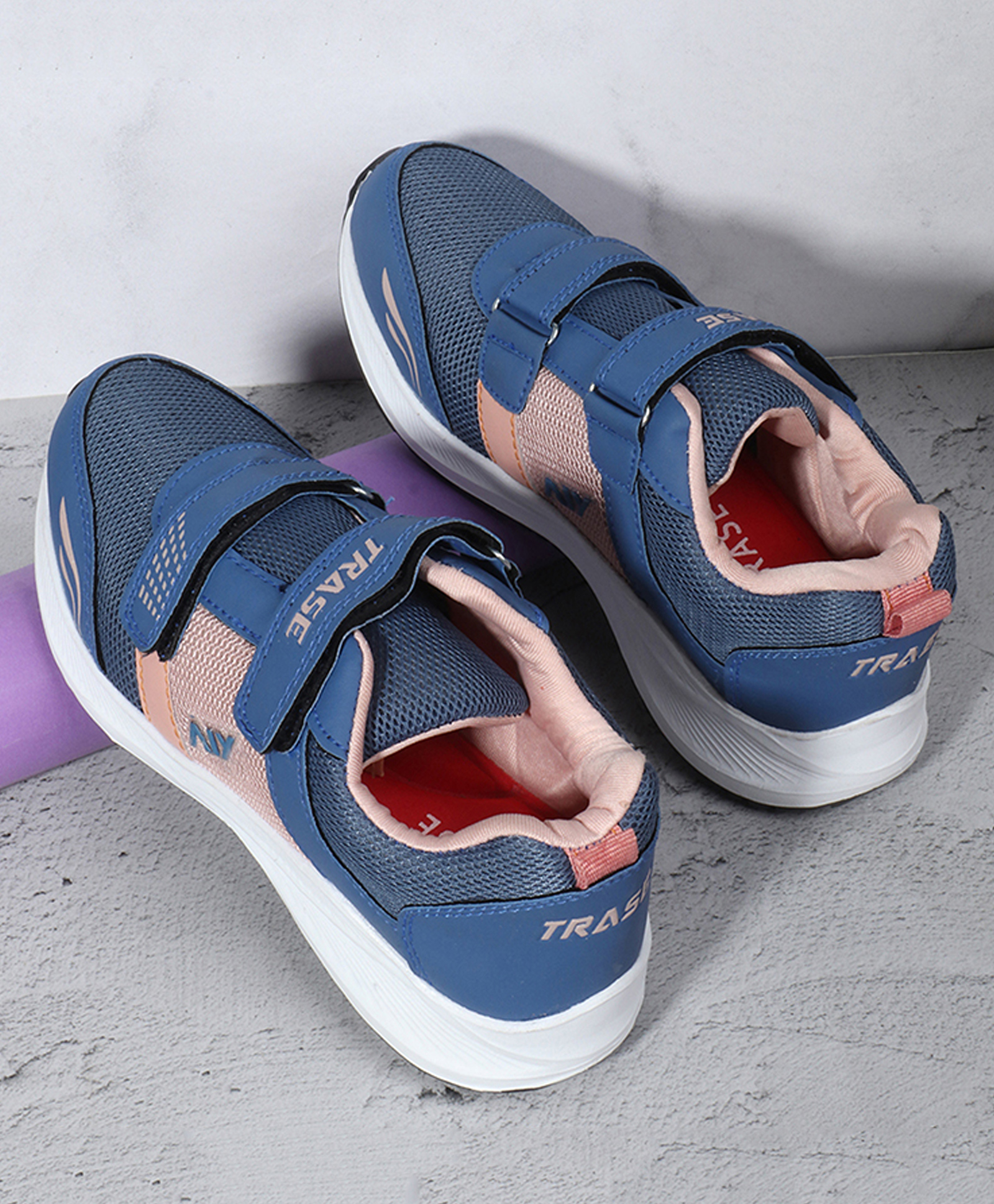 TRASE Colour Blocked Double Velcro Closure Sneakers - Blue & Pink-image-23