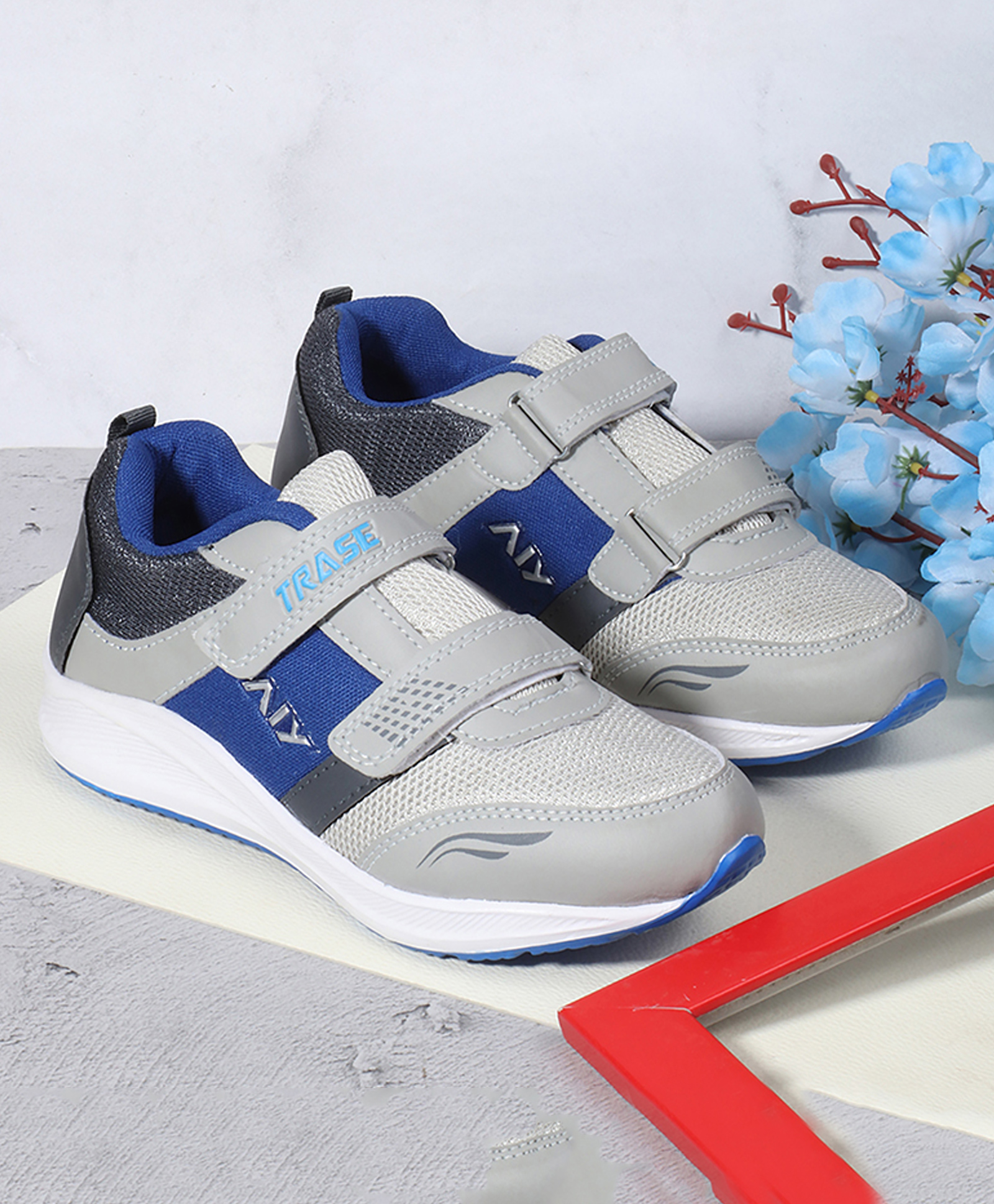 TRASE Colour Blocked Double Velcro Closure Sneakers - Grey & Blue-picture-17