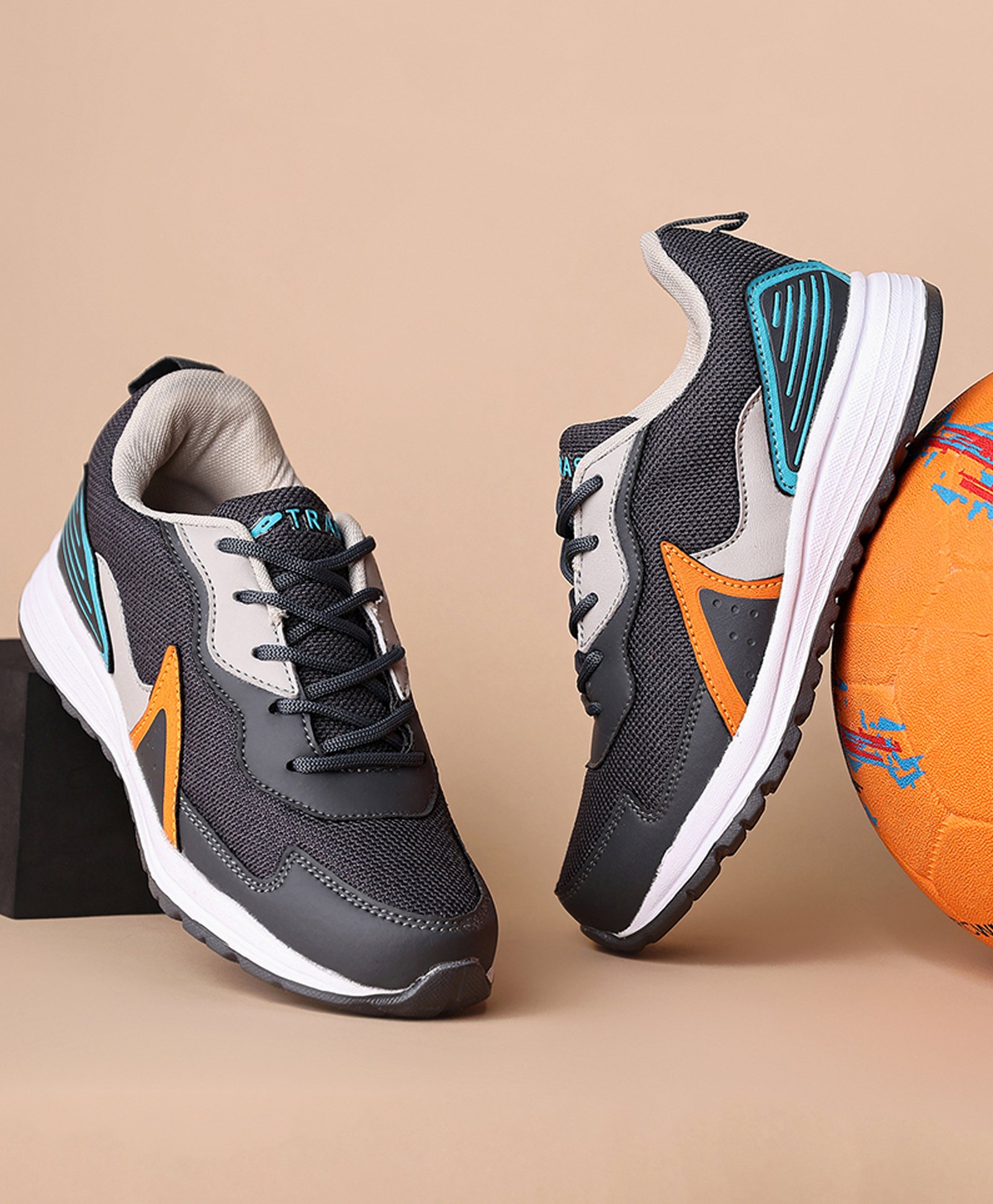 TRASE Colour Blocked Lace Up Running Shoes - Grey-image-2