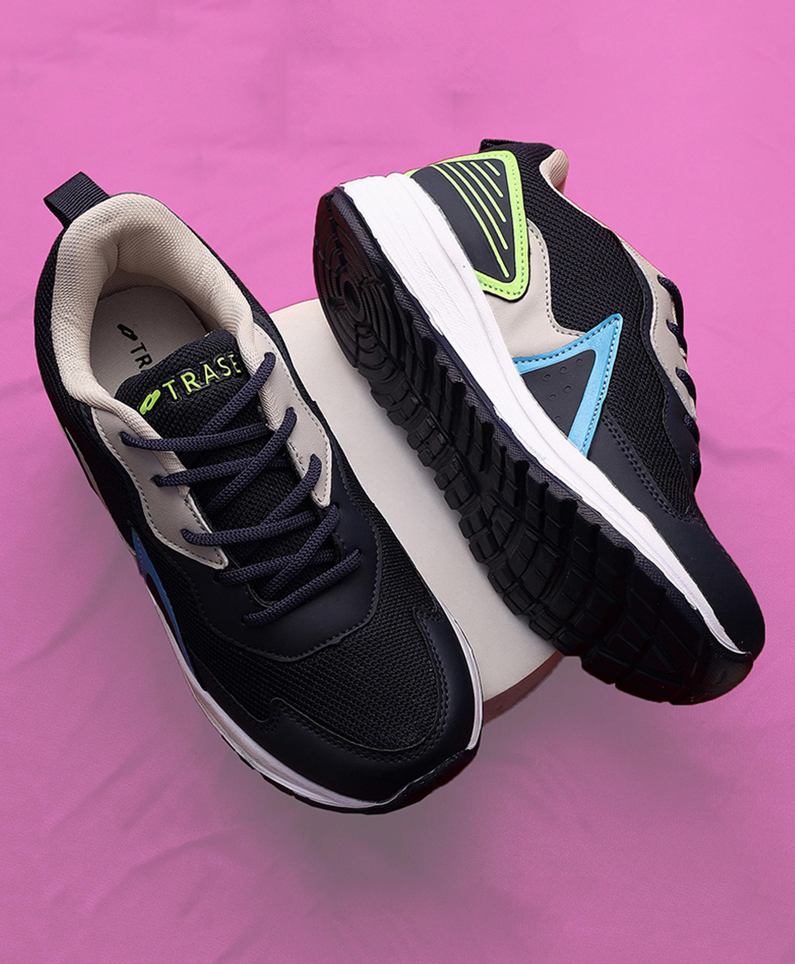 TRASE Colour Blocked Lace Up Running Shoes - Navy Blue