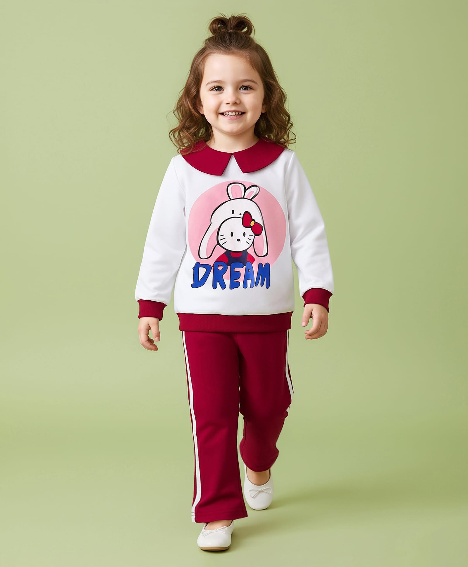 Mark & Mia Full Sleeves Tops & Pant Set with Dream Bunny Print - Maroon-image-24