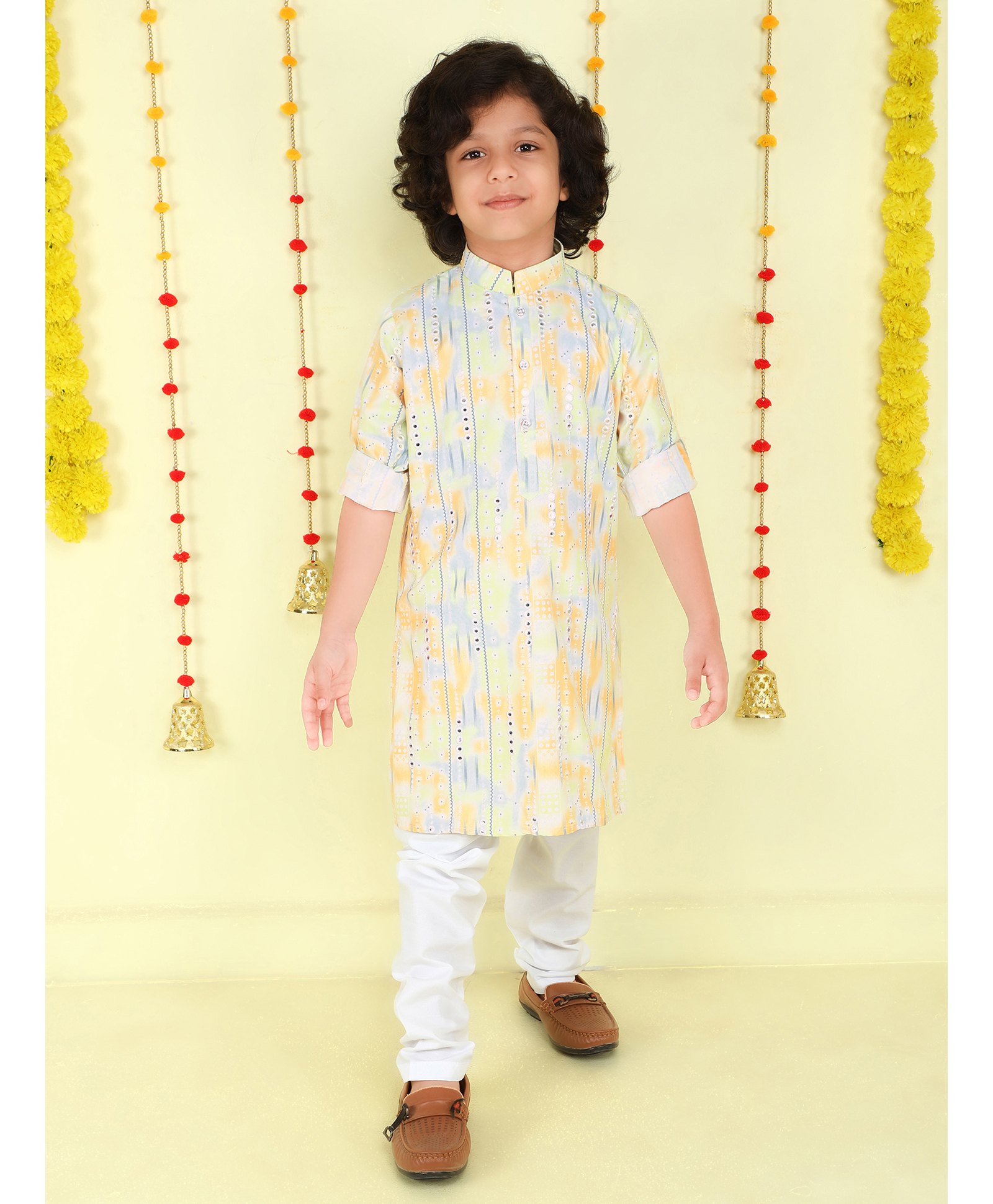 Ministitch Cotton Woven Full Sleeves Mirror Work Embroidered & Tie Dye Kurta Pyjama Set - Green-image-28