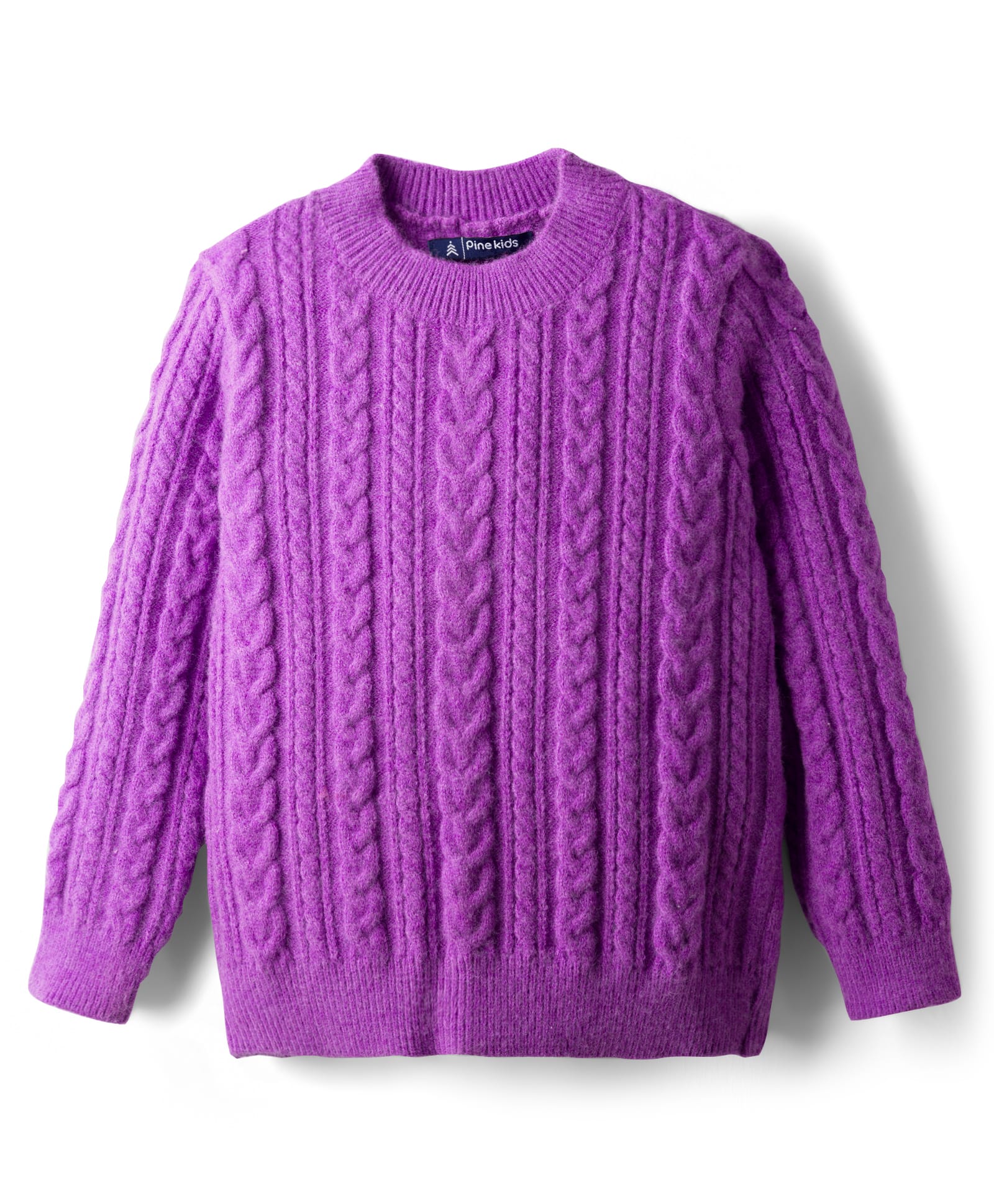 Pine Kids Knit Full Sleeves Pullover Sweater with Cable Knit Design - Purple-picture-29