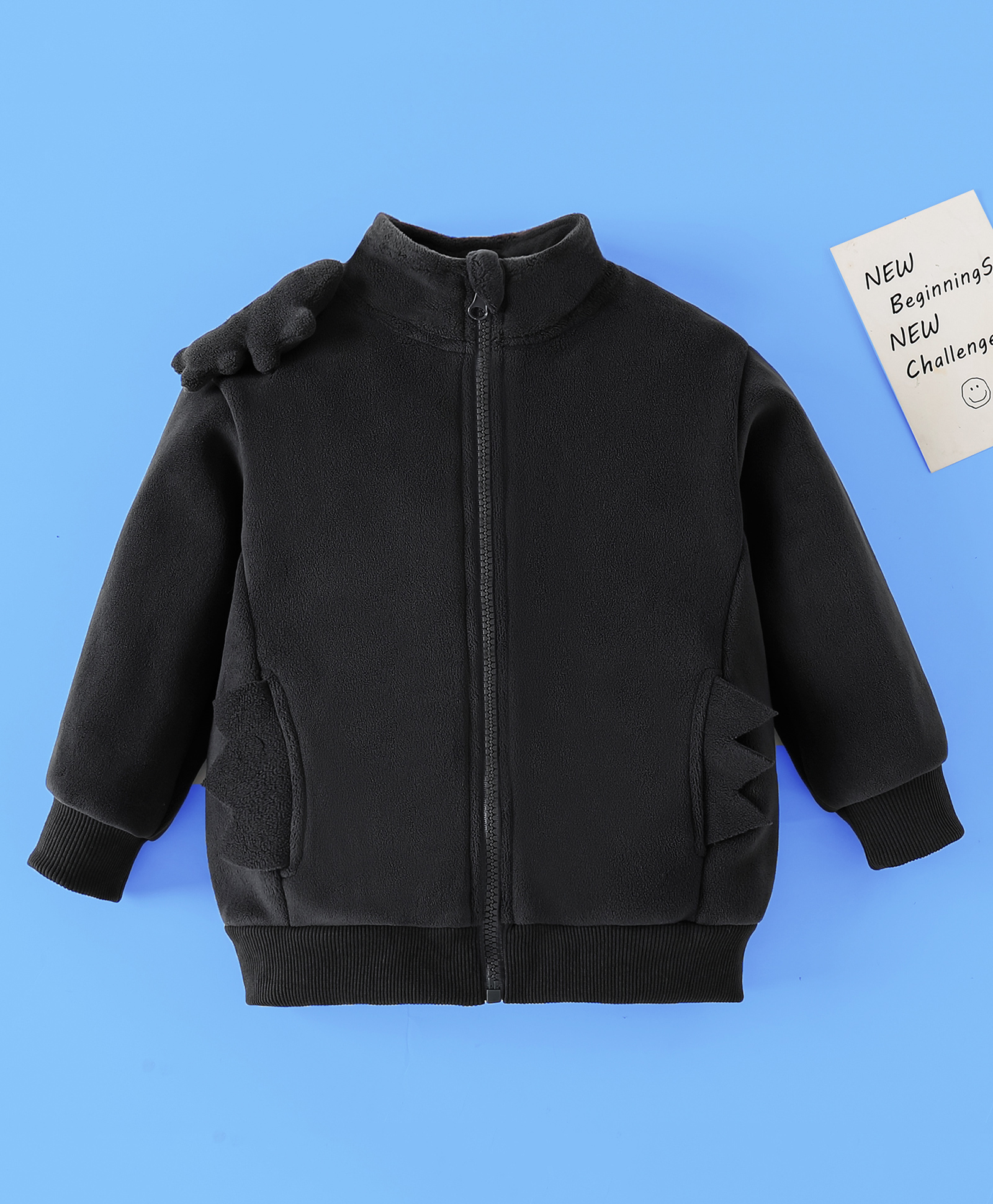 Mark & Mia Full Sleeves Front Open Turtle Neck Jacket With Bear Applique & Pocket - Charcoal Grey-image-23