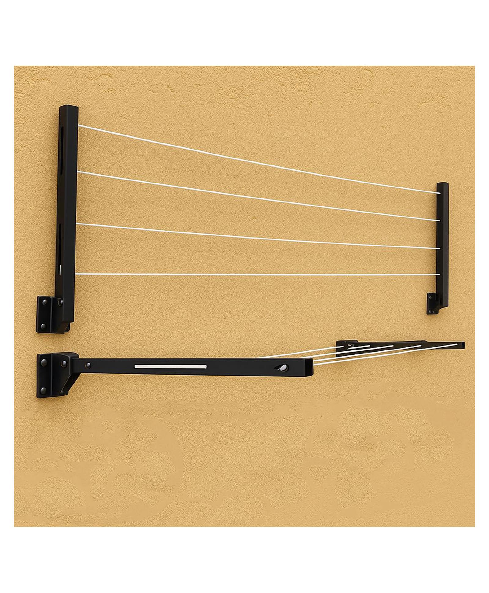 JD FRESH Metal Foldable Wall Mount Cloth Drying Stand with 30 Feet Rope - Black-image-46