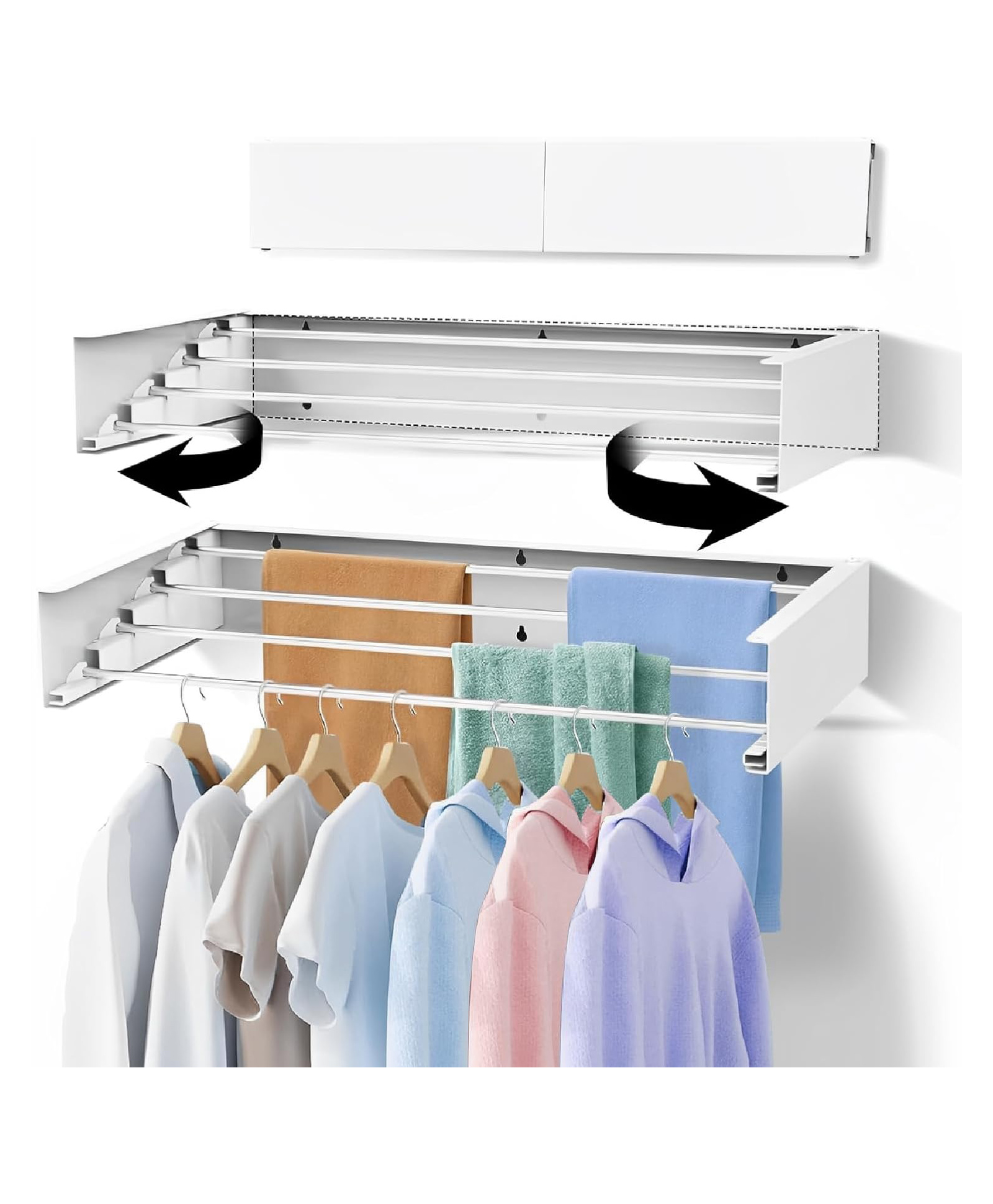 JD FRESH Foldable Wall Mount Collapsible Clothe Drying Stand for Balcony with 5 Rods- White-image-47