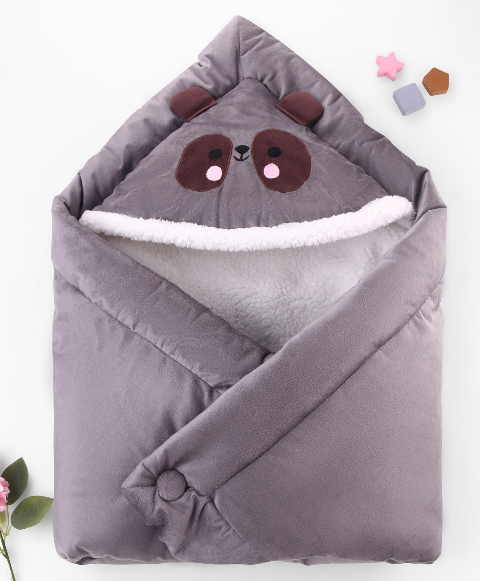 Zoe Premium Super Soft Hooded Baby Blanket cum Wrapper with Panda Embroidery - Grey| Soft & Comfortable| Newborn Gifting Option| Breathable Fabric| Warm & Cozy| Travel Friendly| Machine Washable-picture-34