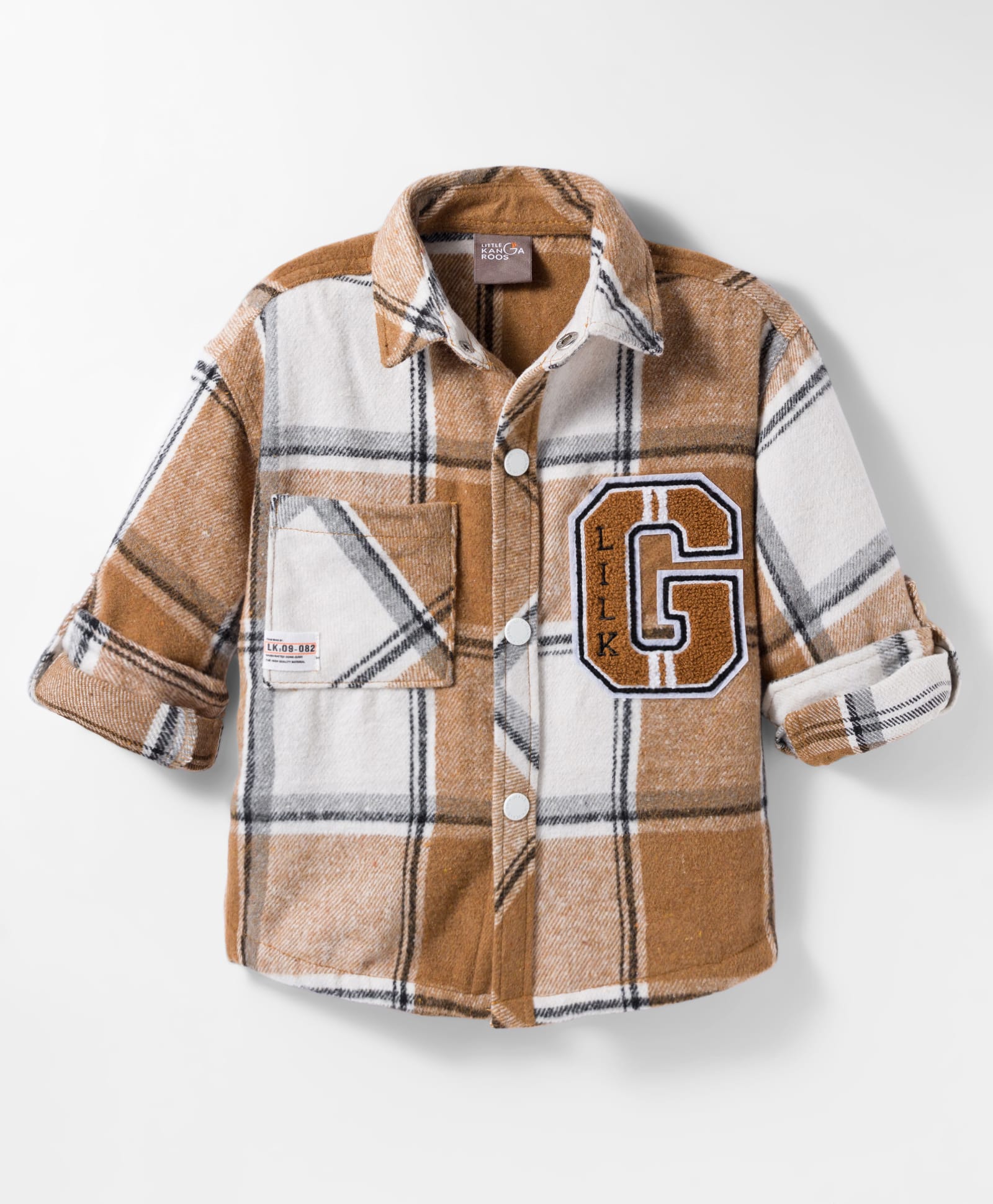 Little Kangaroos Cotton Woven Full Sleeves Checkered Shirt - Tan & White-picture-35