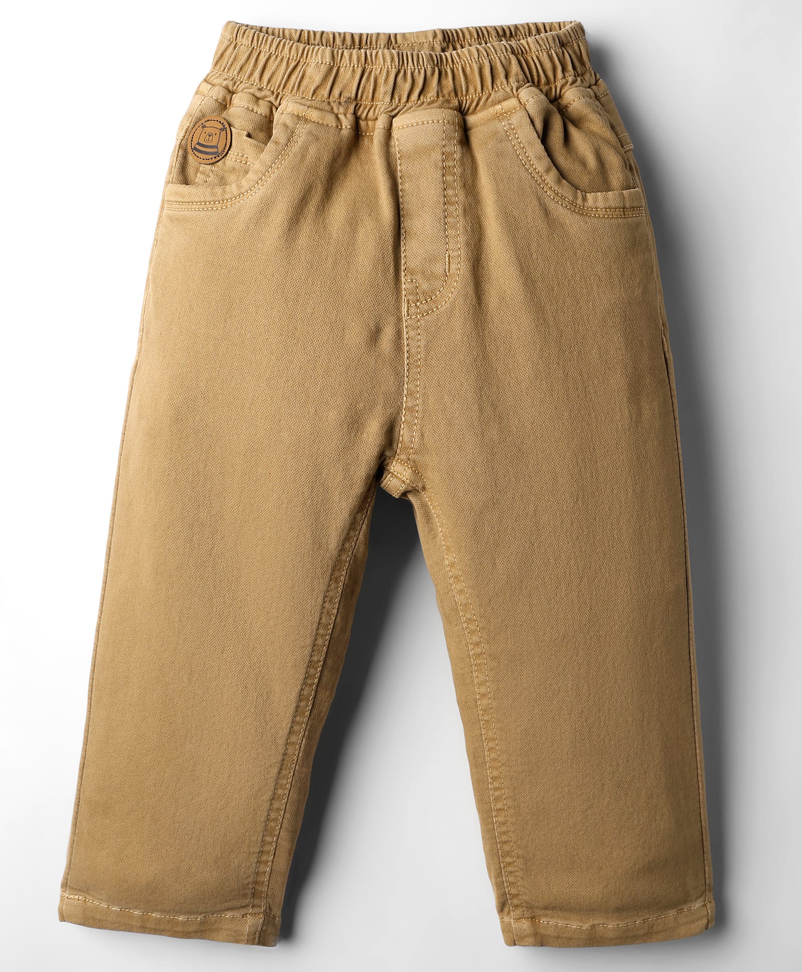 Little Kangaroos Denim Woven Full Length Solid Coloured Jeans With Patch - Khaki-picture-32