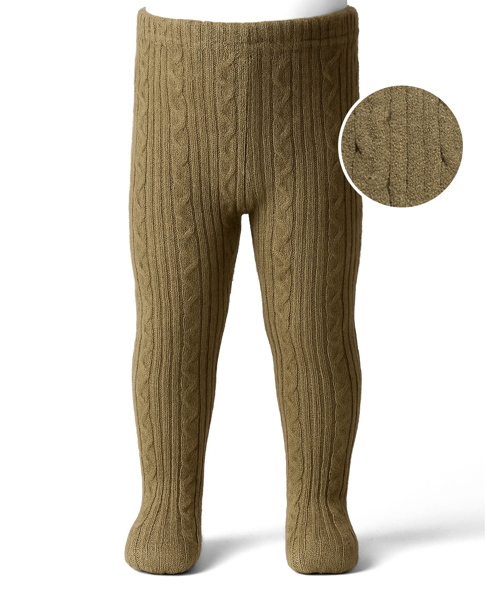 Babyhug Knit Footed Woollen Bootie Legging with Cable Knit Design - Olive Green