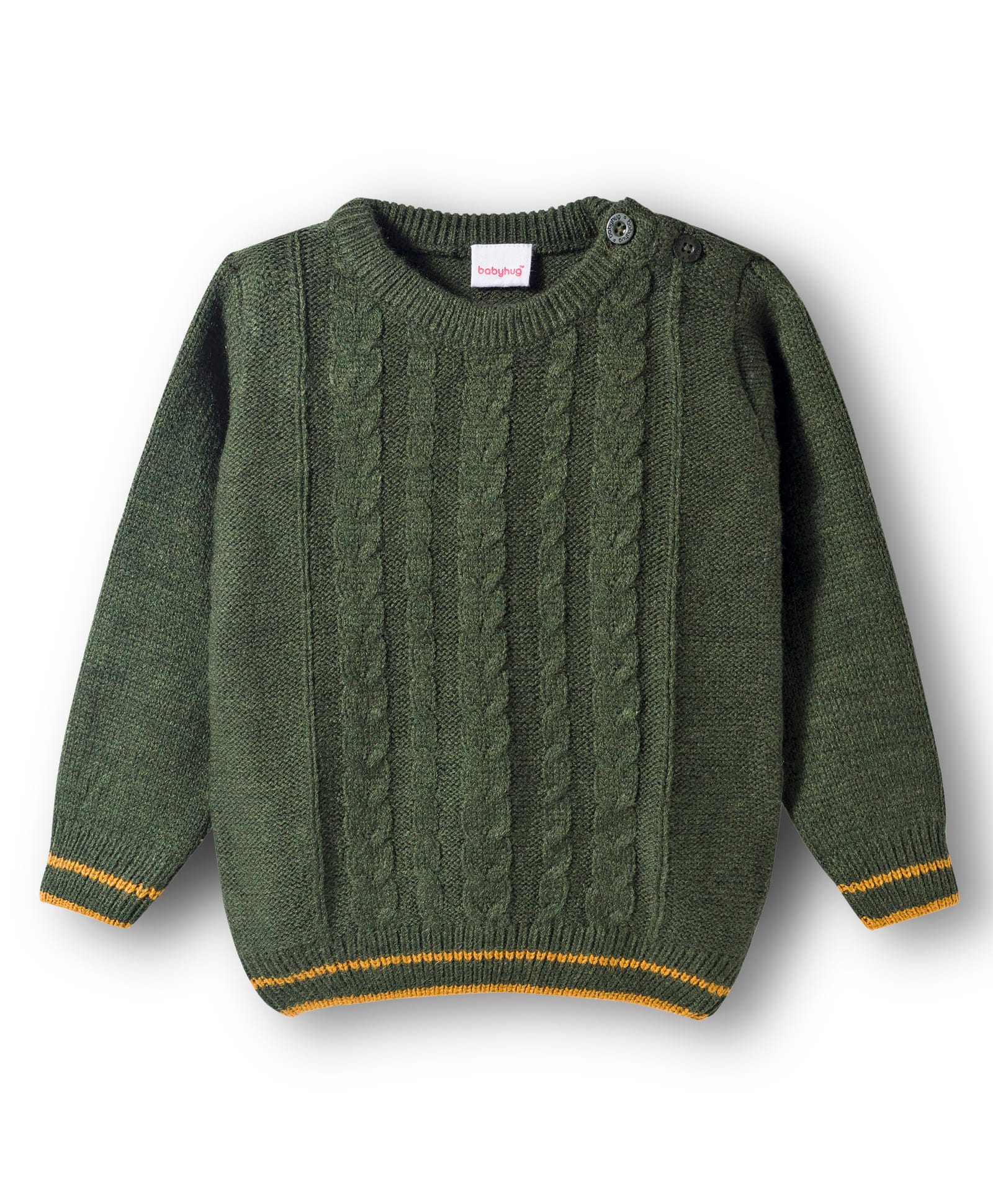 Babyhug Knit Full Sleeves Pullover with Cable Knit Design - Dark Green-image-5