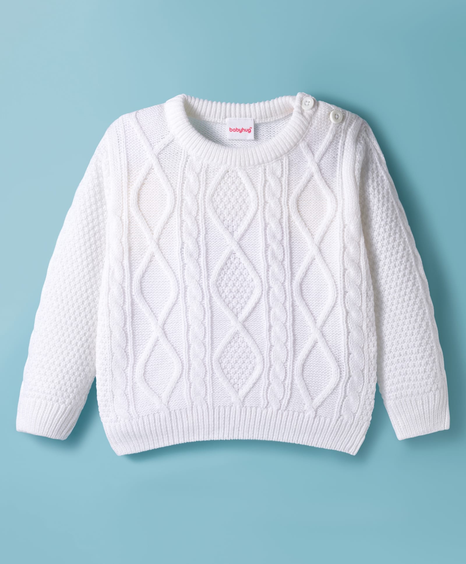 Babyhug Knitted Full Sleeves Pullover Sweater With Cable Knit Design - White-image-27