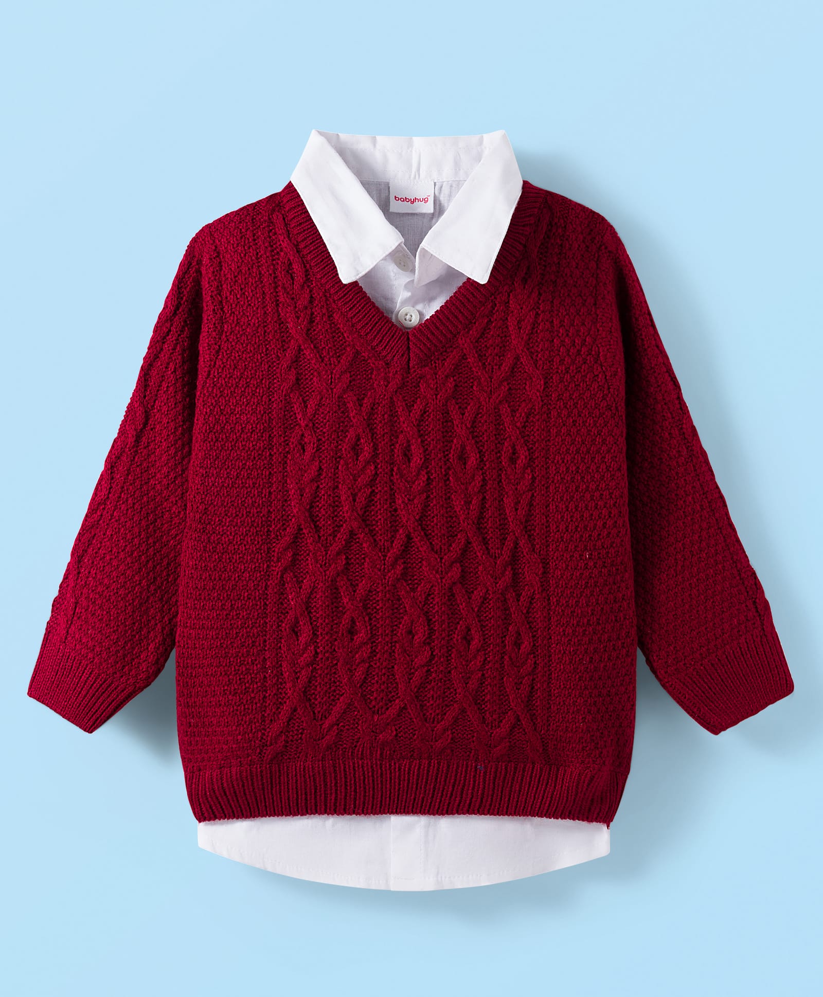 Babyhug Knit Full Sleeves Pullover Sweater with Cable Knit Design - Maroon-picture-17