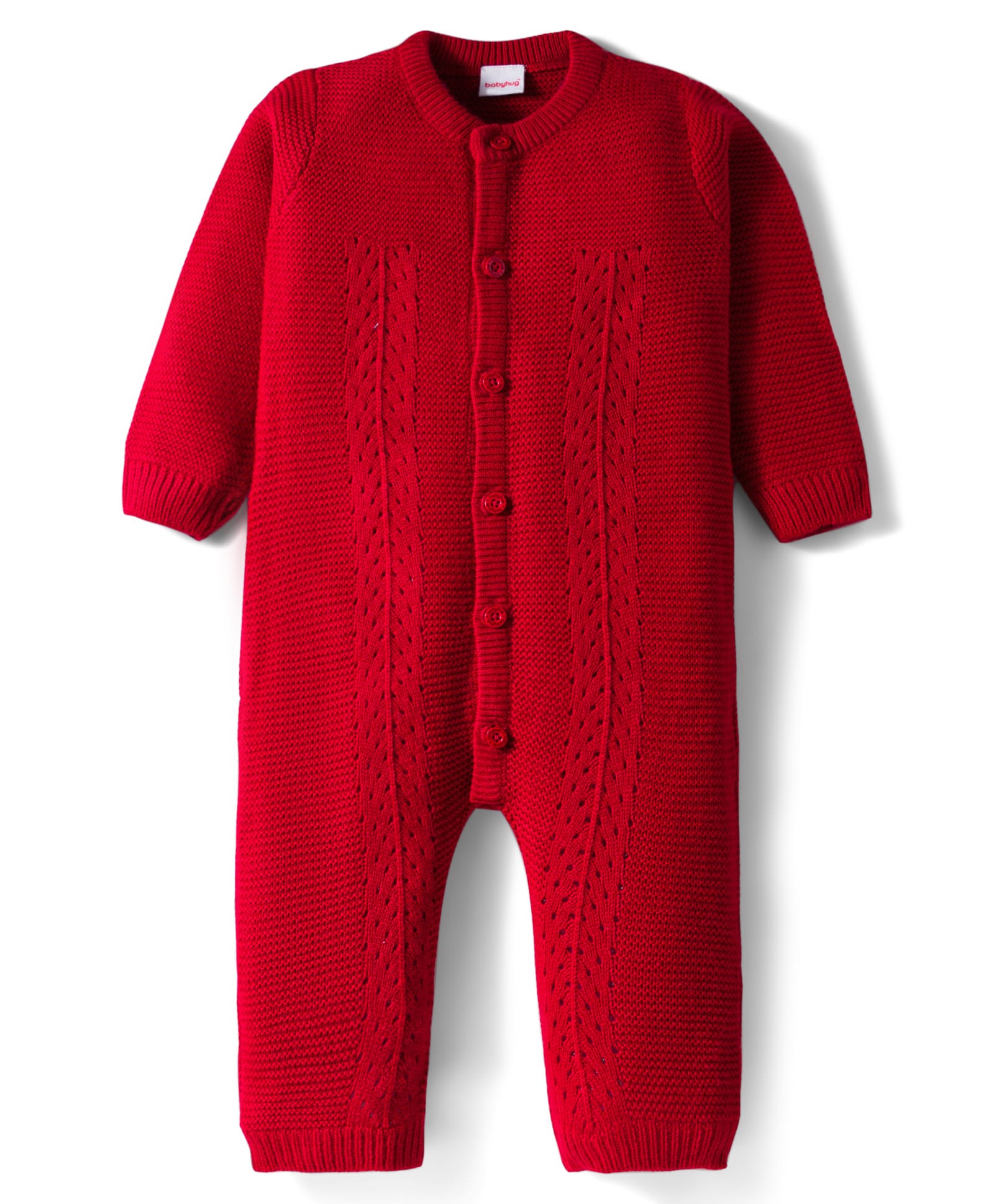 Babyhug Knit Full Sleeves Front Open Solid Winter Wear Romper - Red-image-45
