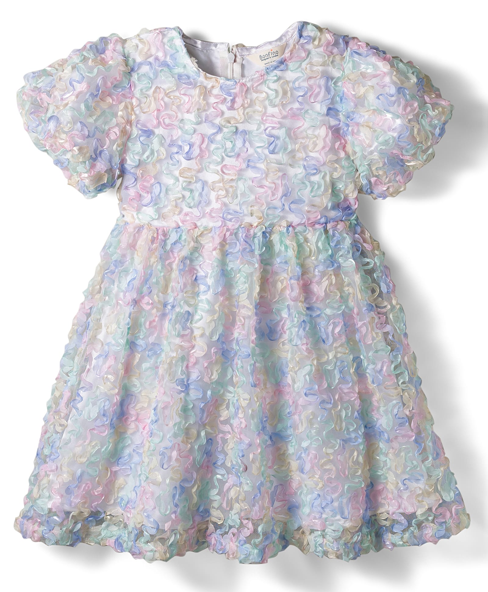 Bonfino Woven Half Sleeves Party Dress with Rainbow Ribbon - Multicolor-image-16