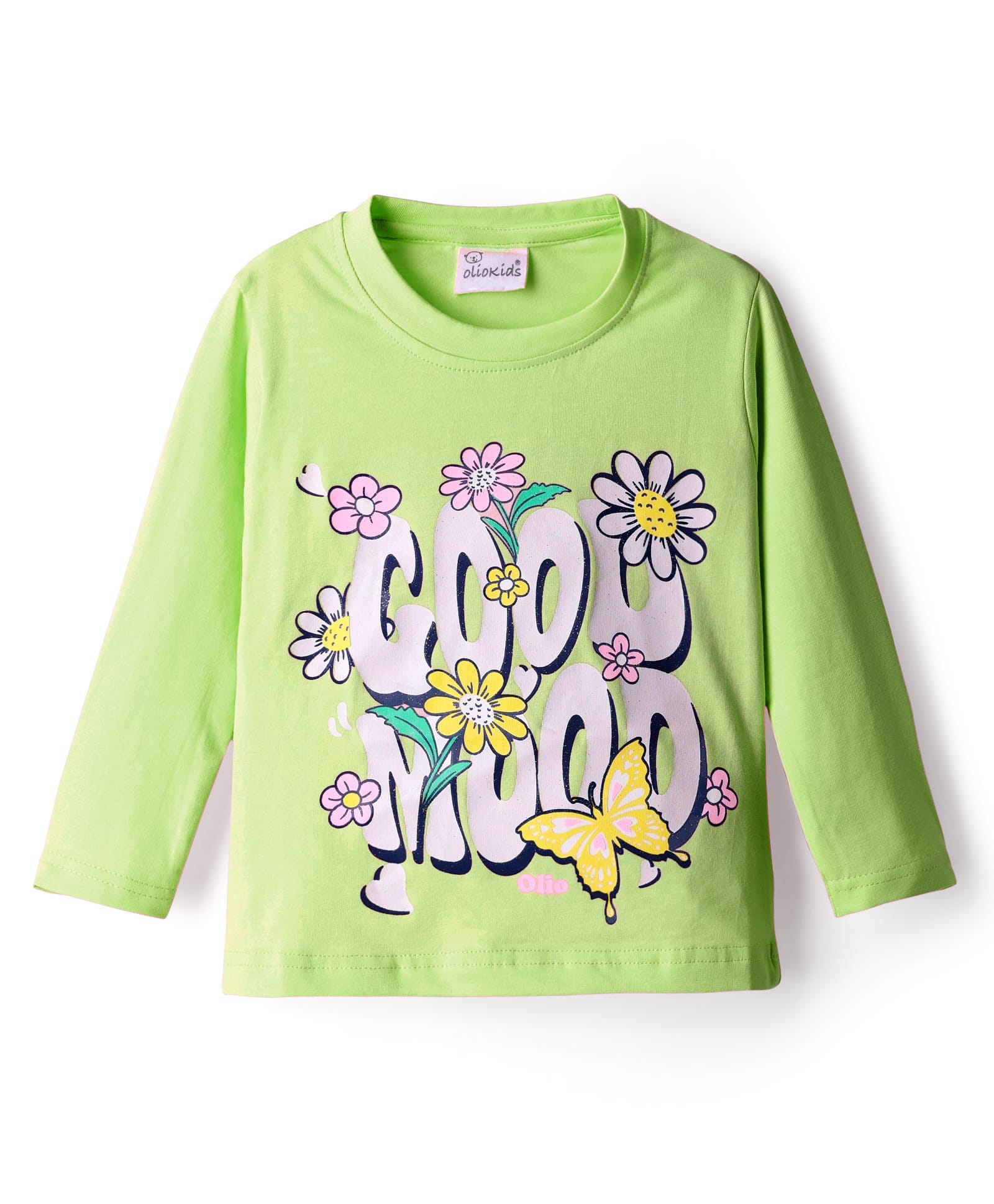 Olio Kids Sinker Knit Full Sleeves Winter T-Shirt with Cool Mood Text Print - Light Green-picture-9
