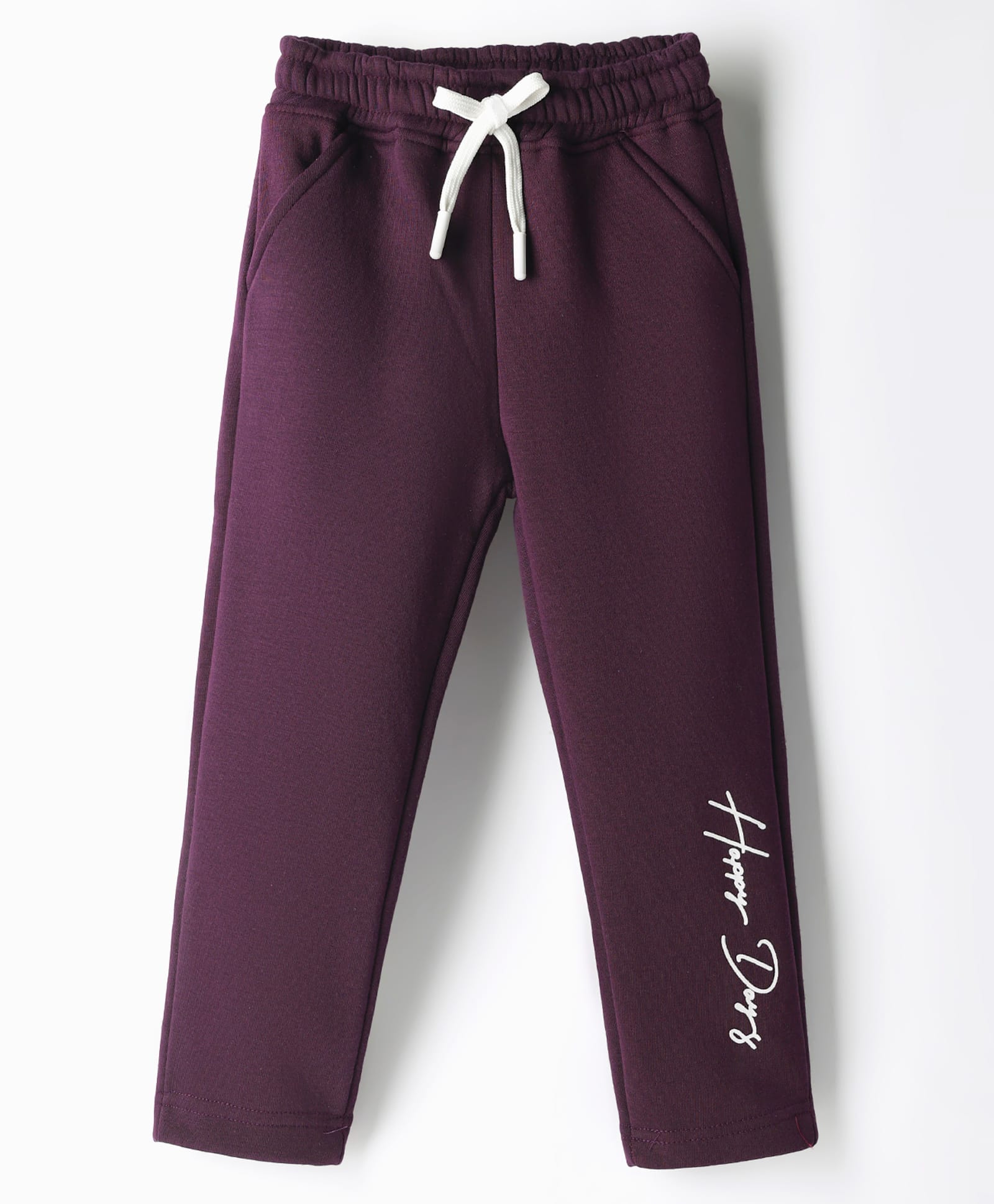 Olio Kids Knit Full Length Fleece Pant with Text Print - Purple-picture-20