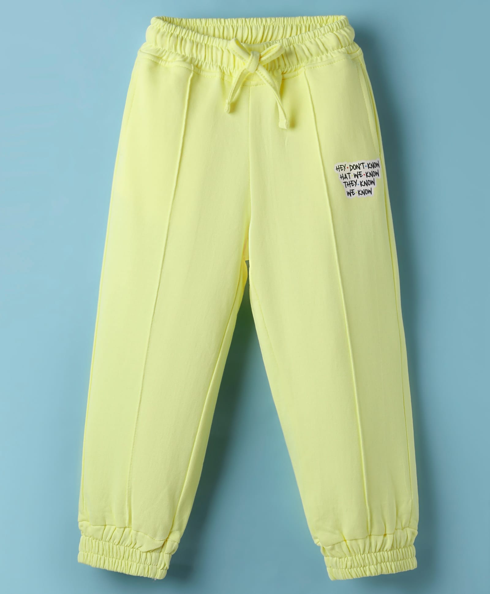 Olio Kids Looper Knit Full Length Track Pant with Text Print - Light Yellow-picture-28
