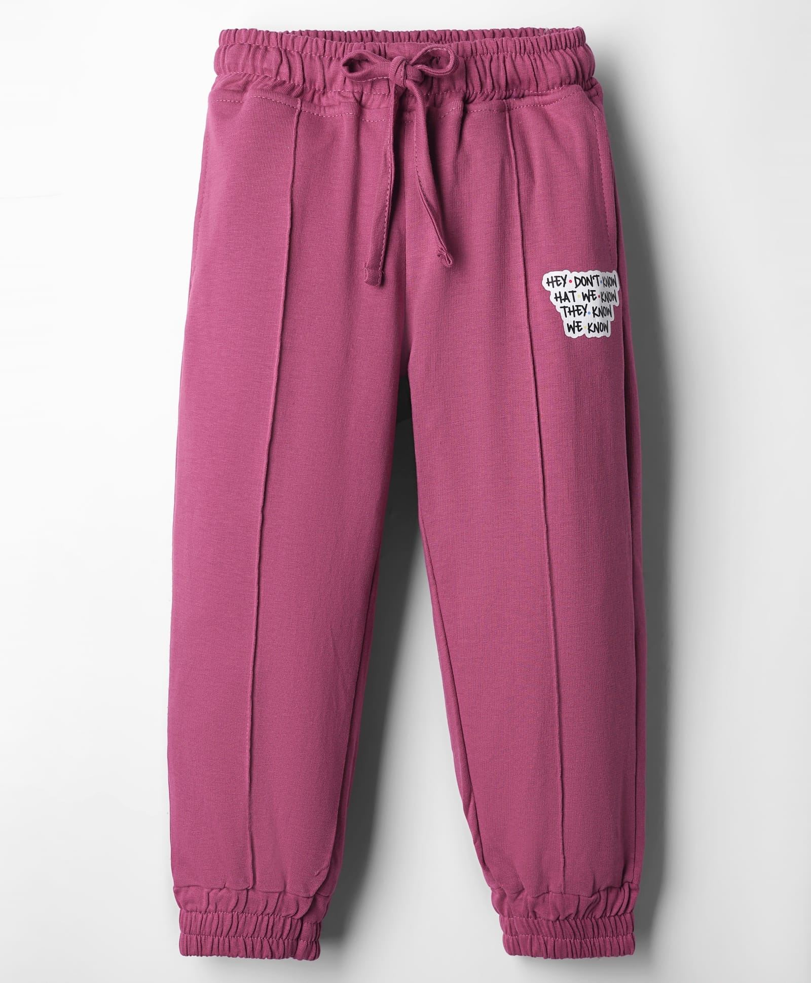 Olio Kids Looper Knit Full Length Track Pant with Text Print - Purple-image-17